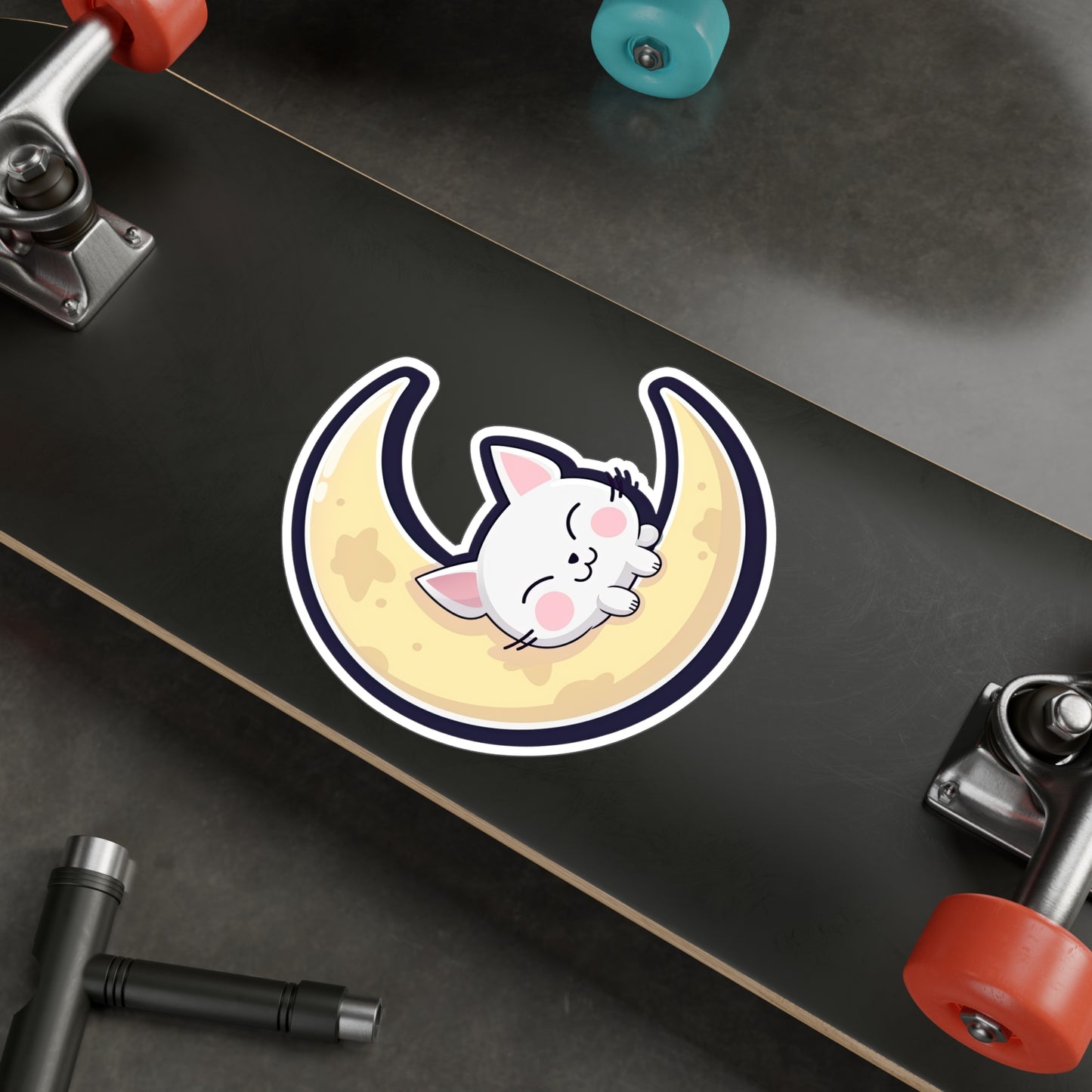 Adorable Cat on Moon Sticker - Perfect for Cat Lovers & Space Enthusiasts - Get Yours Now!