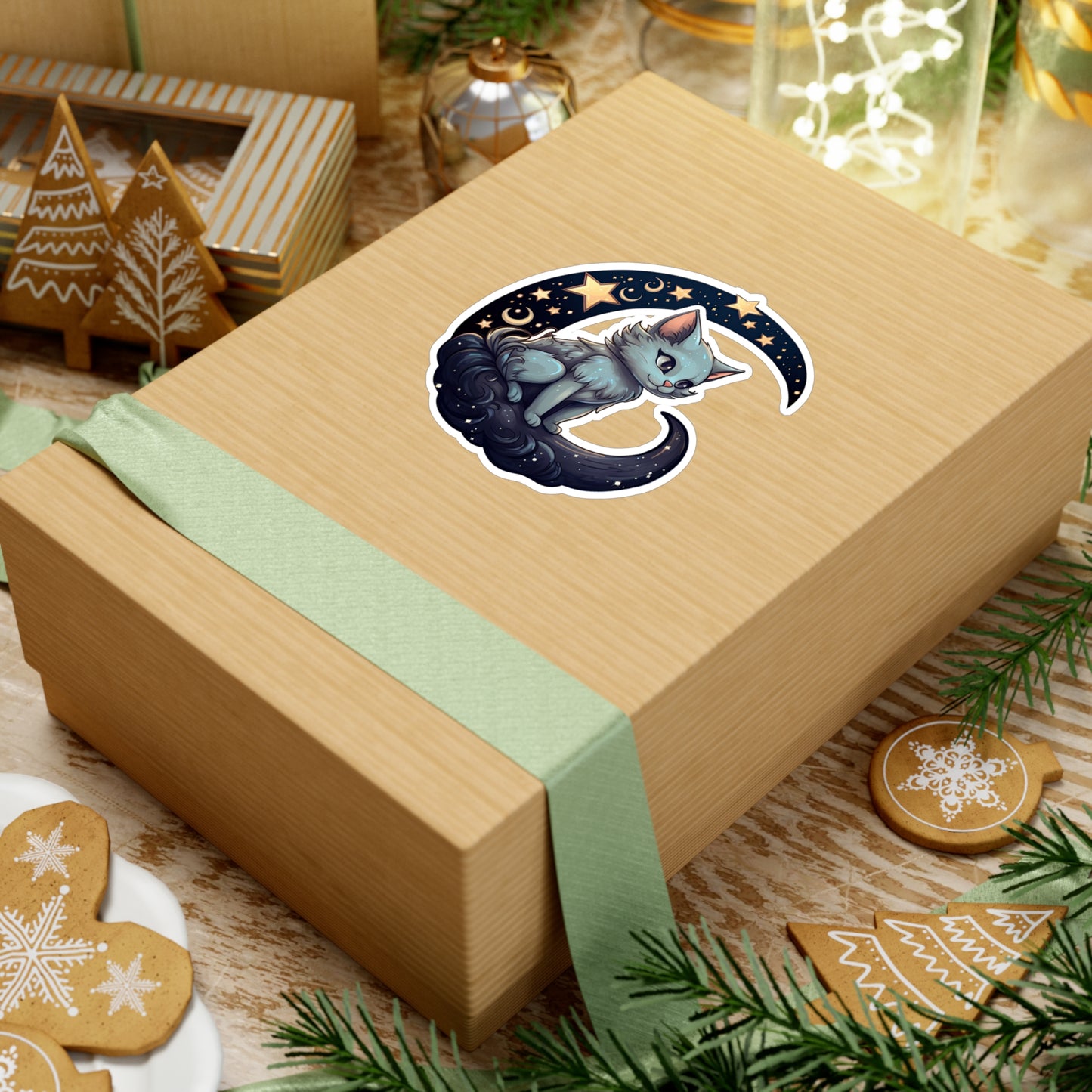 Moonlit Meow: Crescent Kitty Sticker