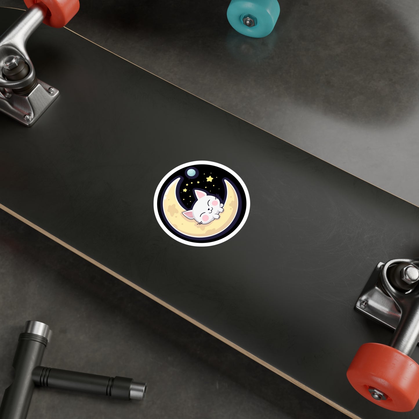 Adorable Cat on the Moon Sticker - Perfect for Cat Lovers and Lunar Enthusiasts - Enhance Your Space with this Cute Feline Decal!