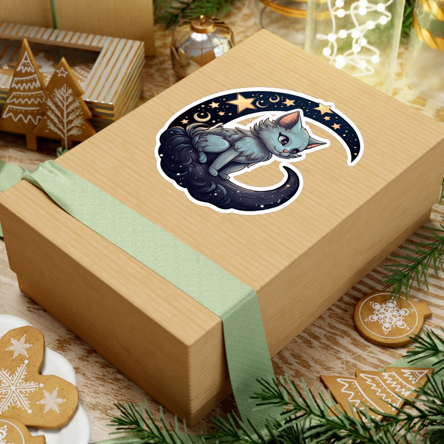 Moonlit Meow: Crescent Kitty Sticker