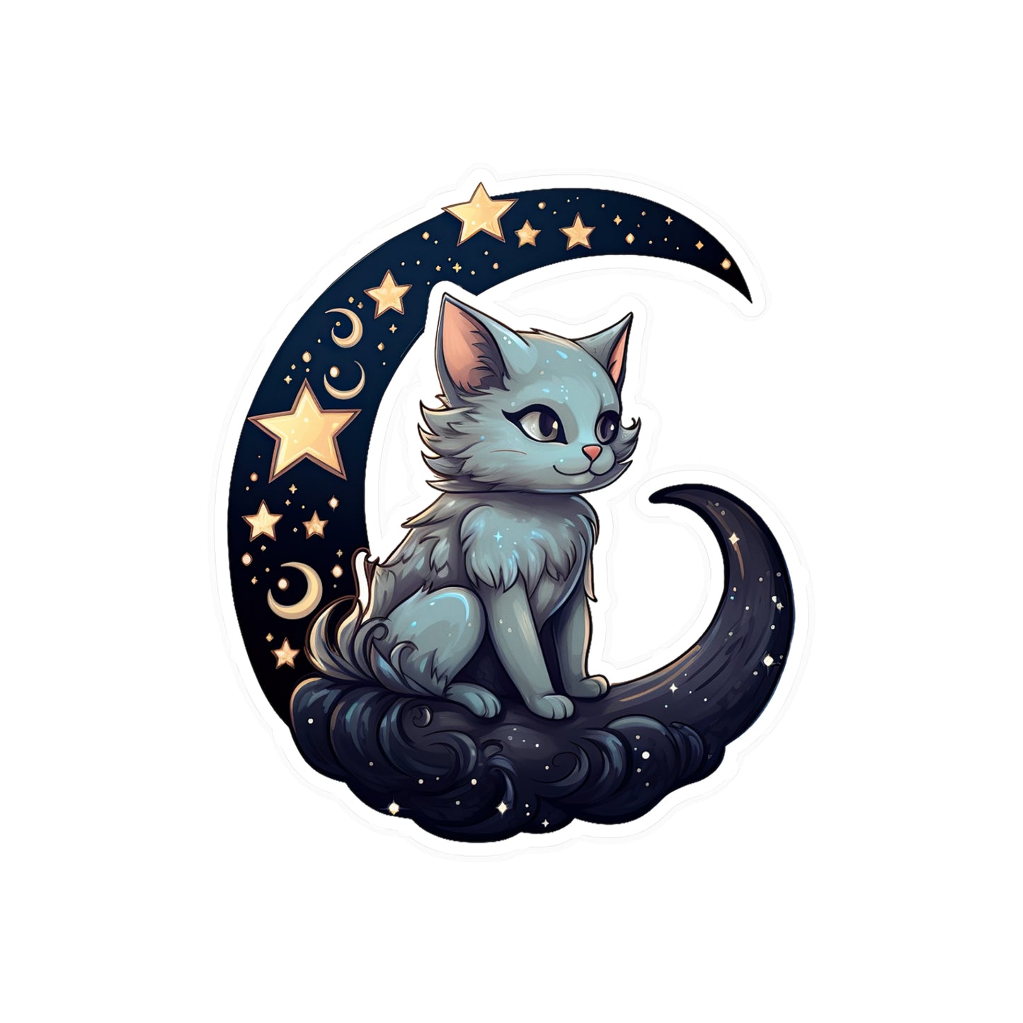 Moonlit Meow: Crescent Kitty Sticker