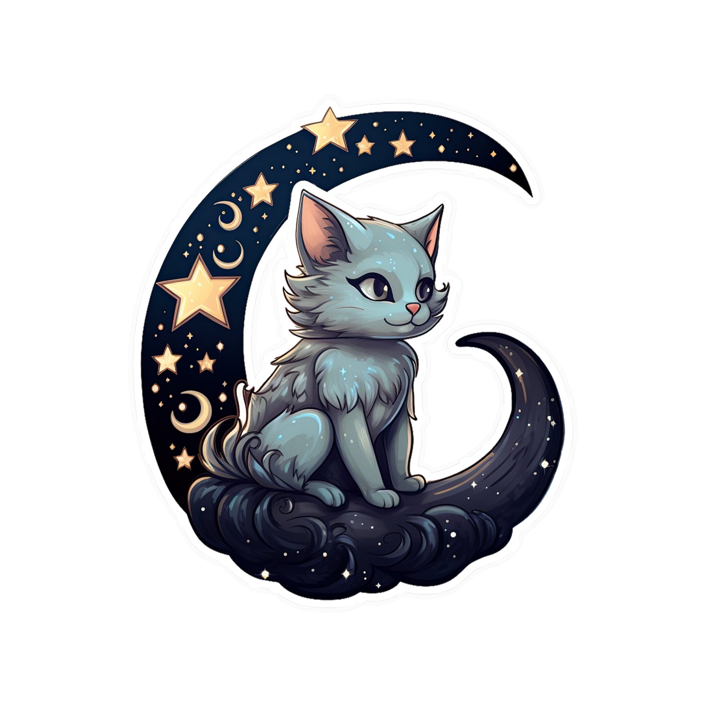 Moonlit Meow: Crescent Kitty Sticker