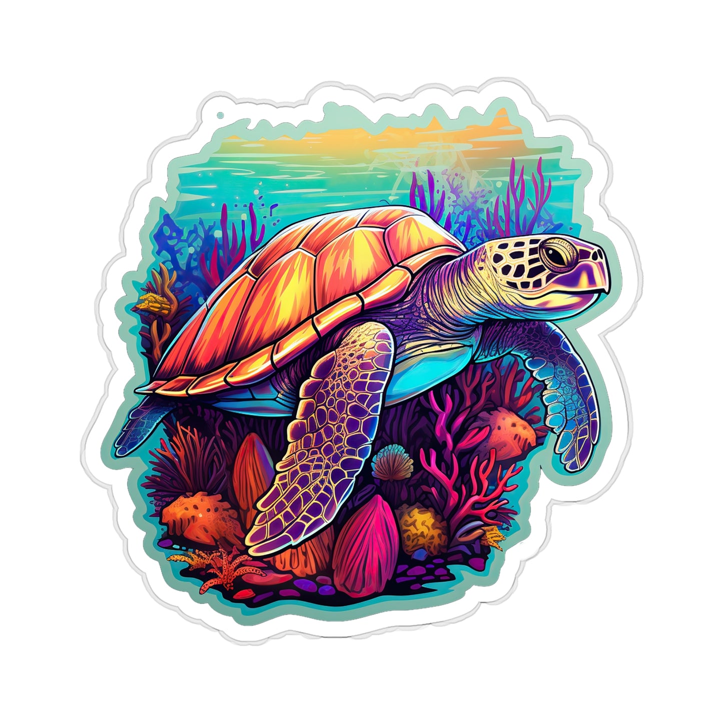 Hawksbill Haven: Coral Reef Anime Sticker