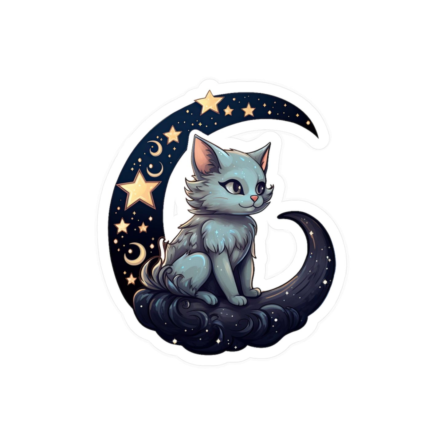 Moonlit Meow: Crescent Kitty Sticker