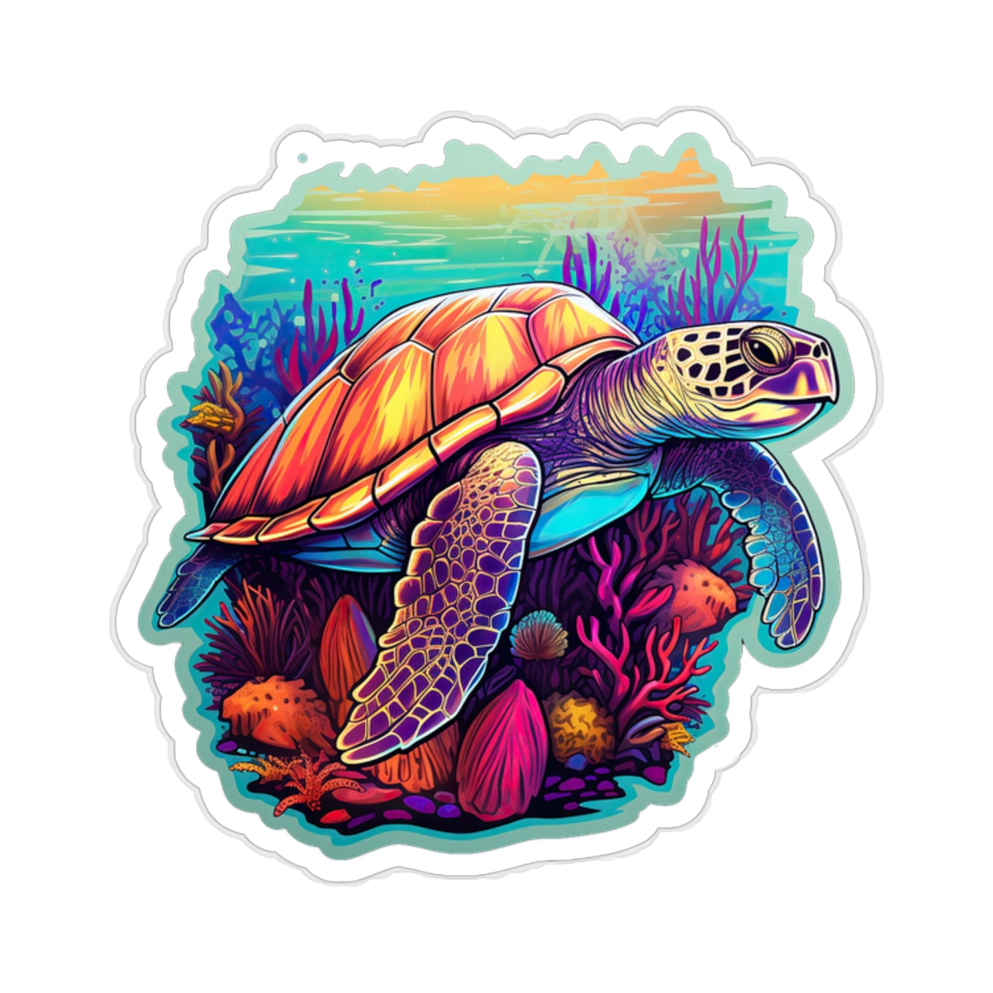 Hawksbill Haven: Coral Reef Anime Sticker