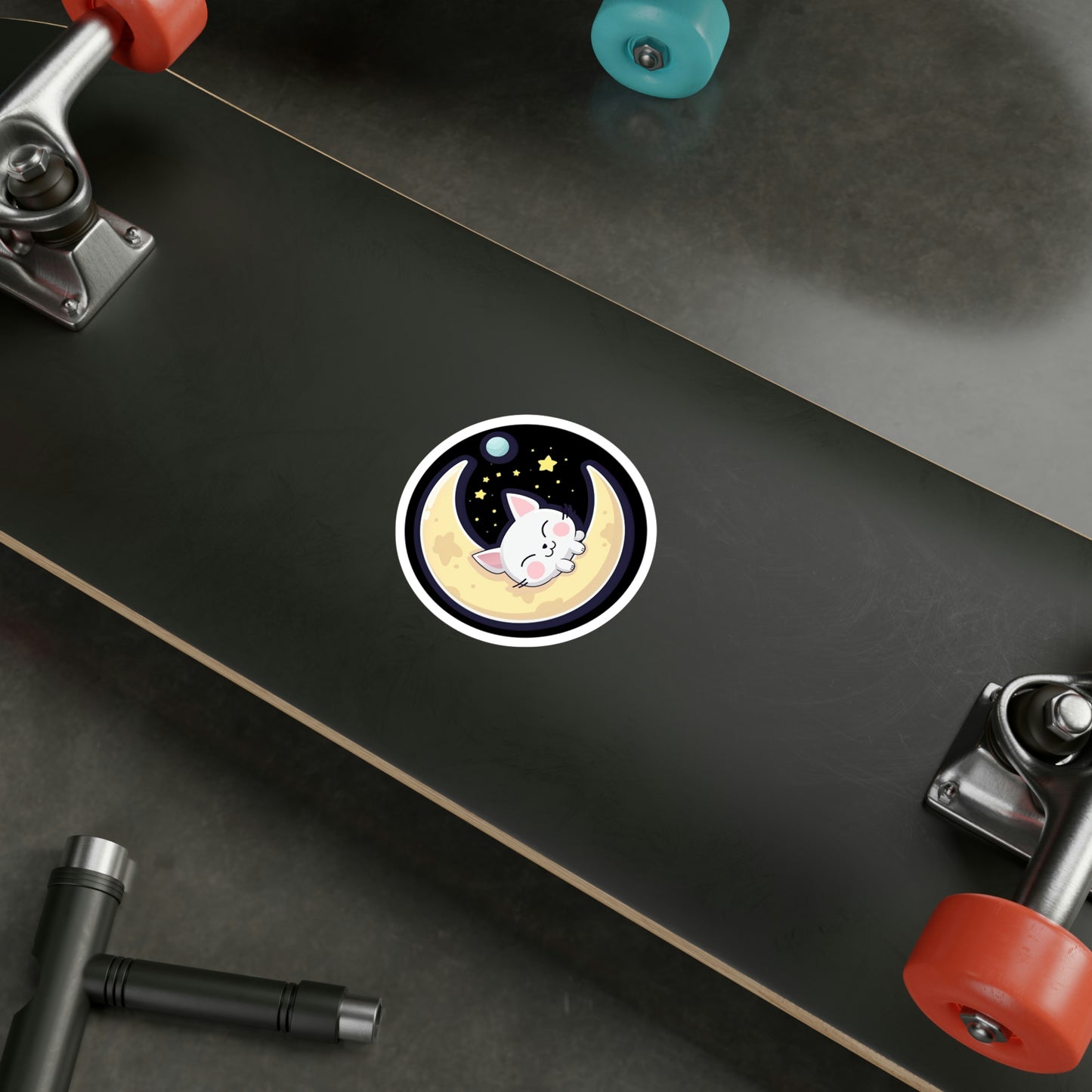 Adorable Cat on the Moon Sticker - Perfect for Cat Lovers and Lunar Enthusiasts - Enhance Your Space with this Cute Feline Decal!