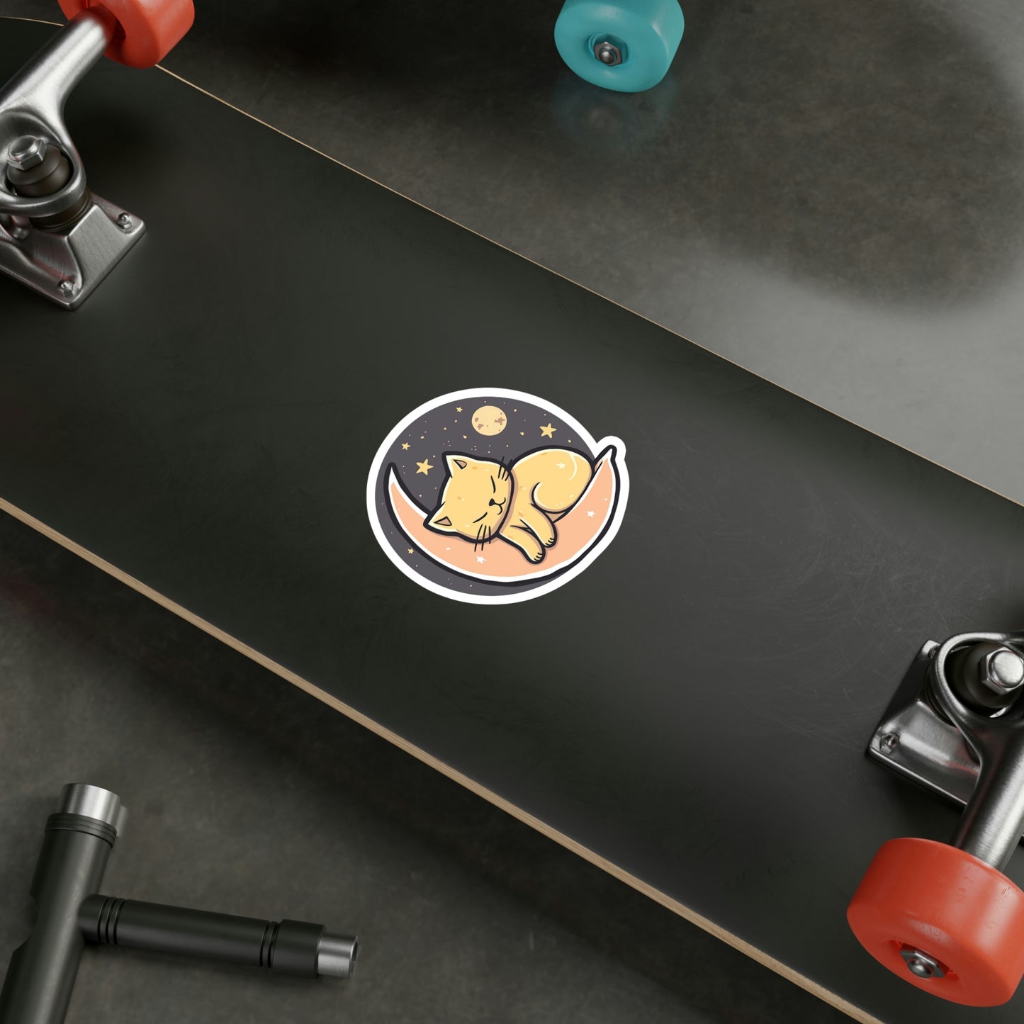 Adorable Cat on the Moon Sticker: Must-Have for Feline Lovers | Cute Moonlit Kitty Decal for Personalizing Accessories