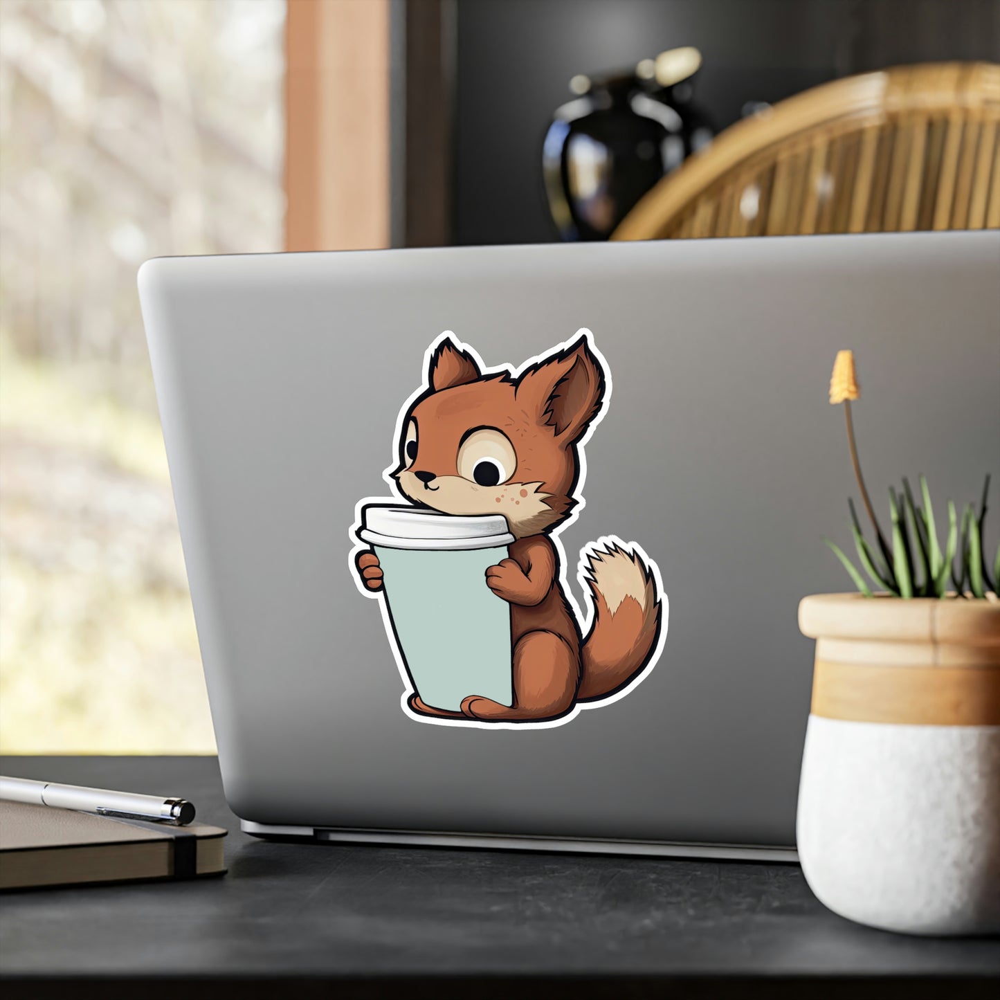 Adorable Squirrel with Tiny Coffee Cup Sticker - Perfect for Laptops, Water Bottles & More | Cute, Unique & High-Quality