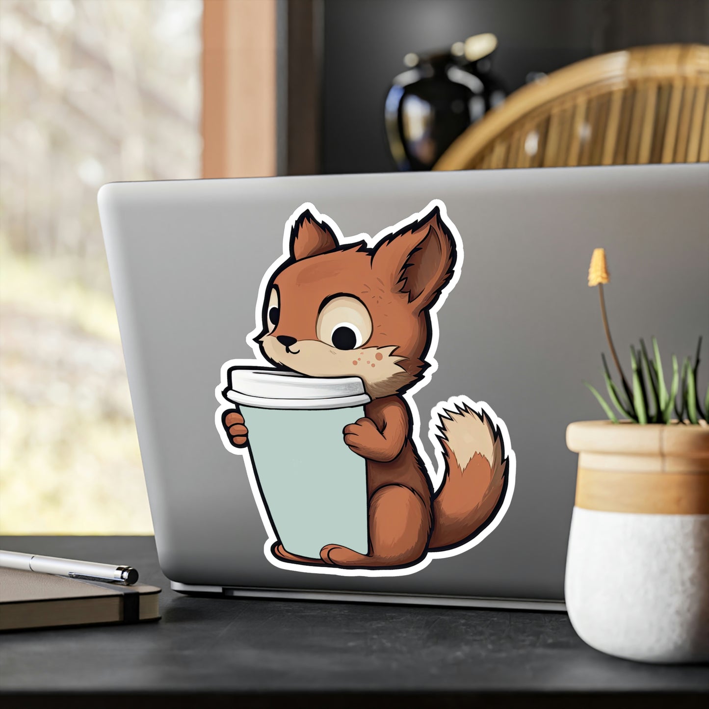 Adorable Squirrel with Tiny Coffee Cup Sticker - Perfect for Laptops, Water Bottles & More | Cute, Unique & High-Quality