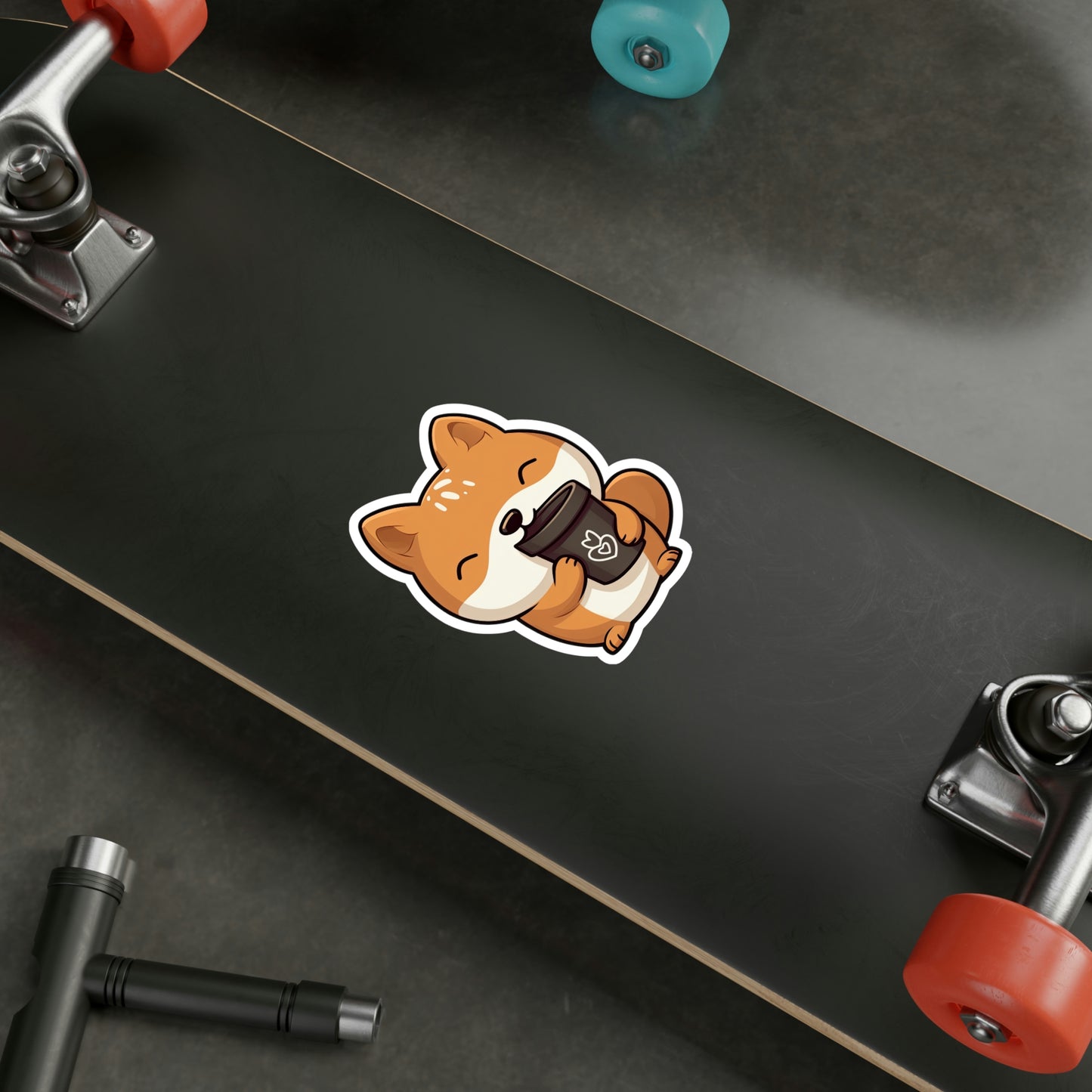 Adorable Shiba Inu with Coffee Cup Sticker - Perfect for Dog Lovers
