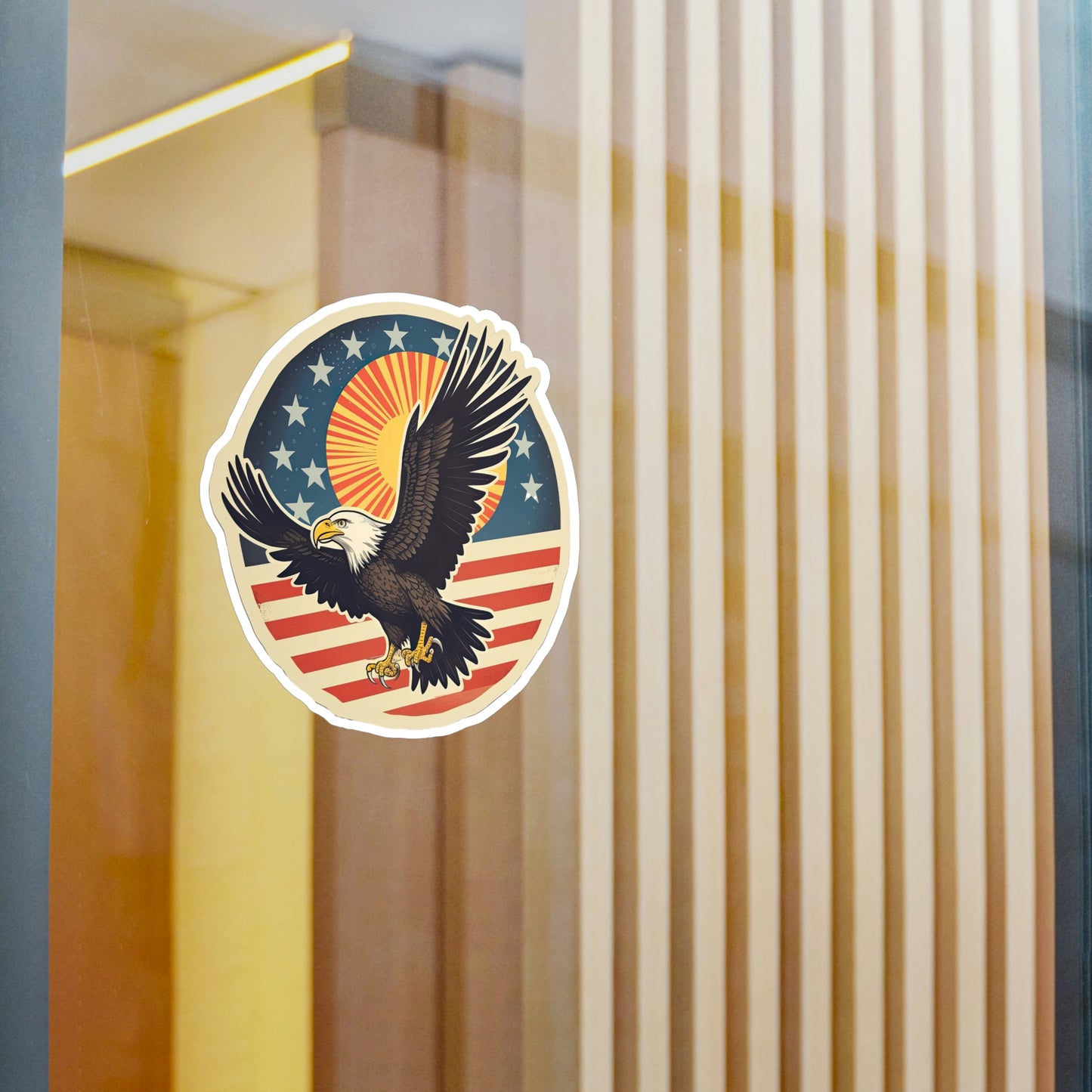 4th of July Sticker: Patriotic American Flag with Majestic Bald Eagle Kiss-Cut Vinyl Decal