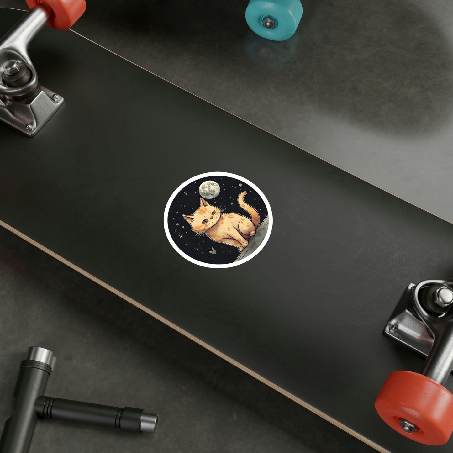 Cute Cat on Moon Sticker: Adorable Lunar Kitty Decal – Must-Have for Cat Lovers!