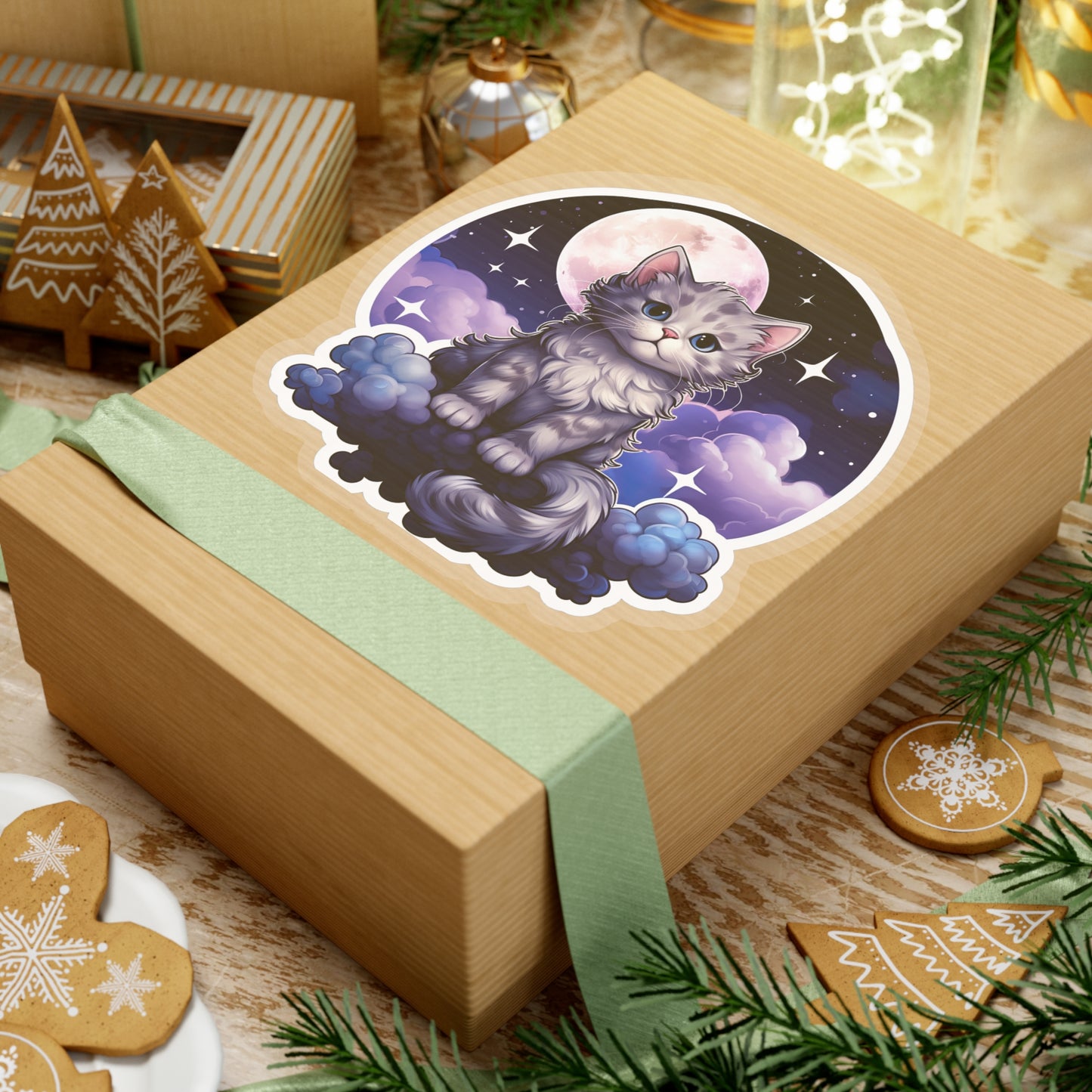 Whimsical Lunar Kitty Sticker