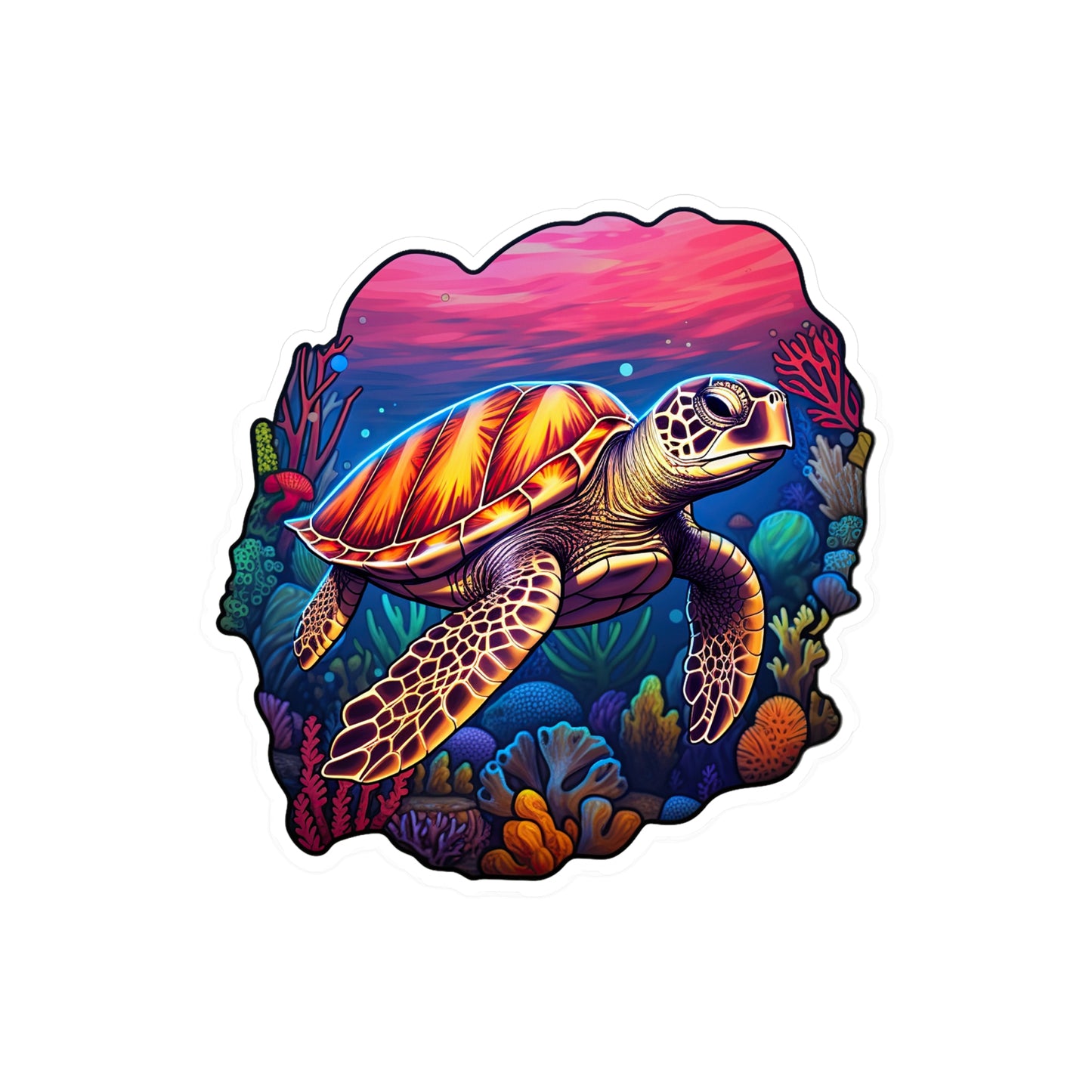 Anime-inspired Hawksbill Turtle in Coral Reef Sticker