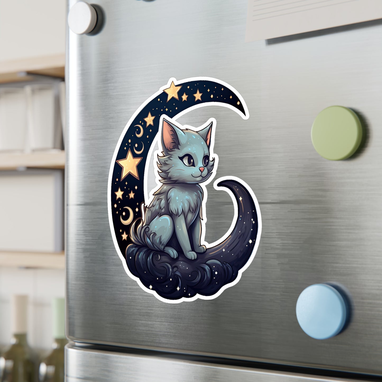 Moonlit Meow: Crescent Kitty Sticker