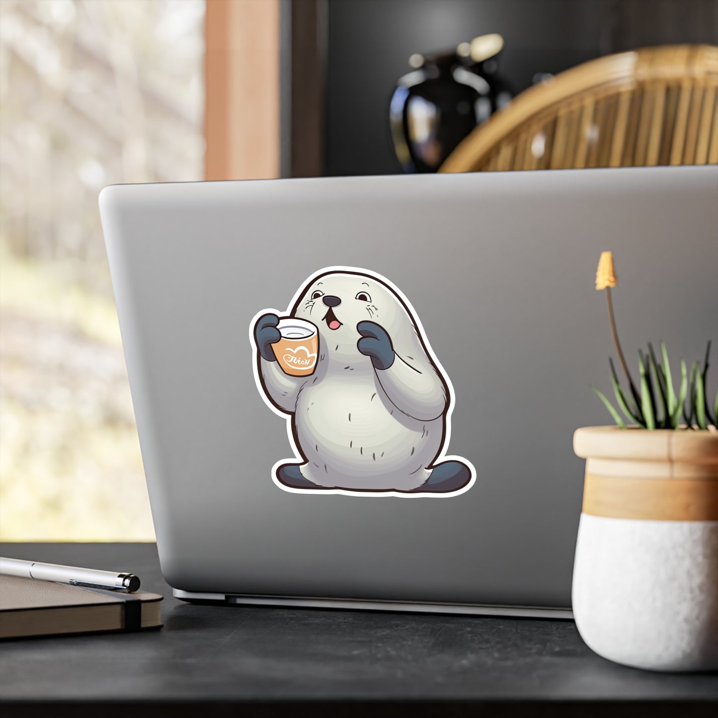 Cute Seal Clapping for Coffee Sticker: Adorable Must-Have for Caffeine Lovers