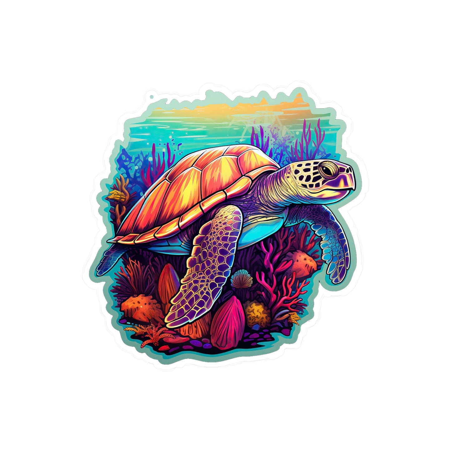 Hawksbill Haven: Coral Reef Anime Sticker