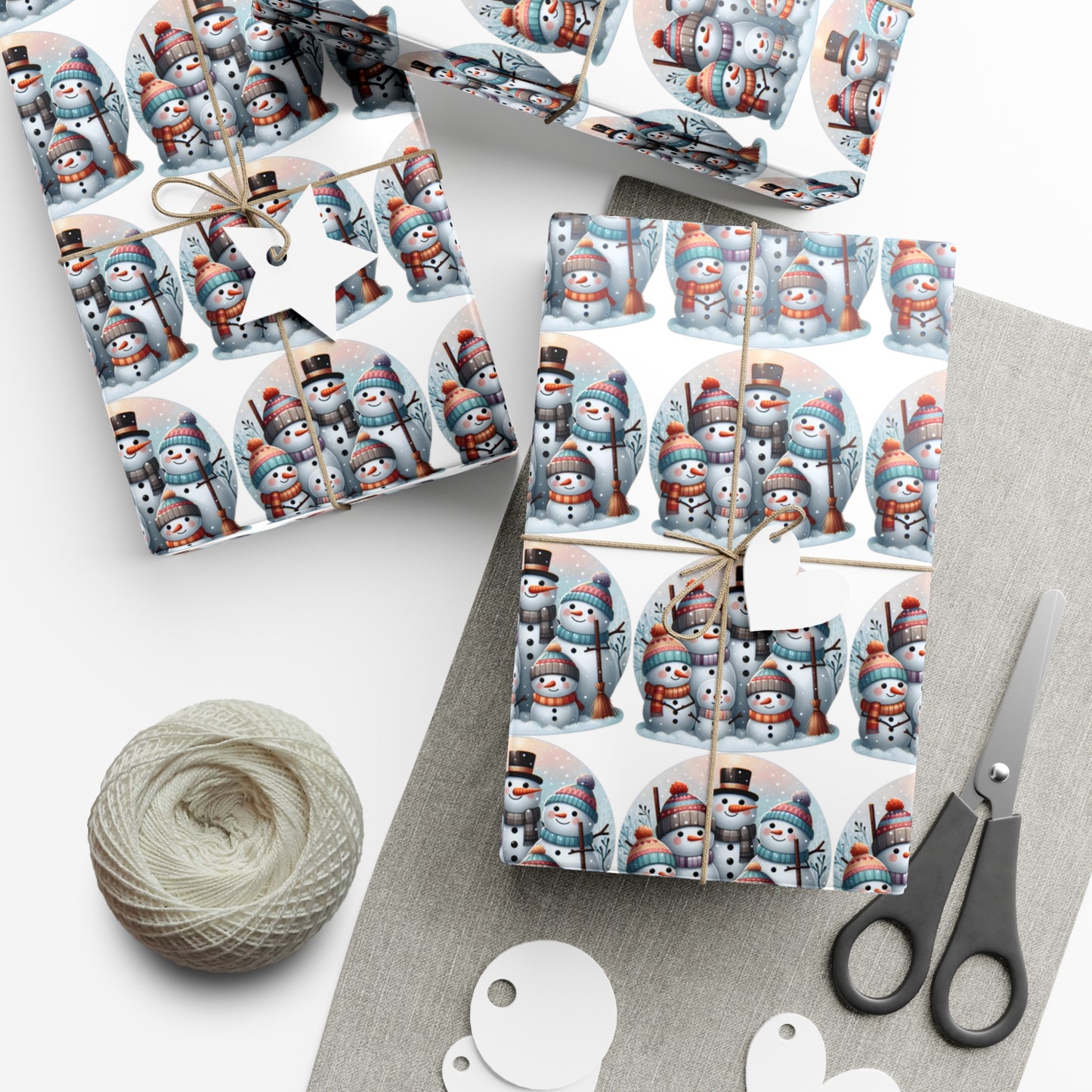 Joyful Snowpeople Gathering - Pastel Winter Landscape Wrapping Paper