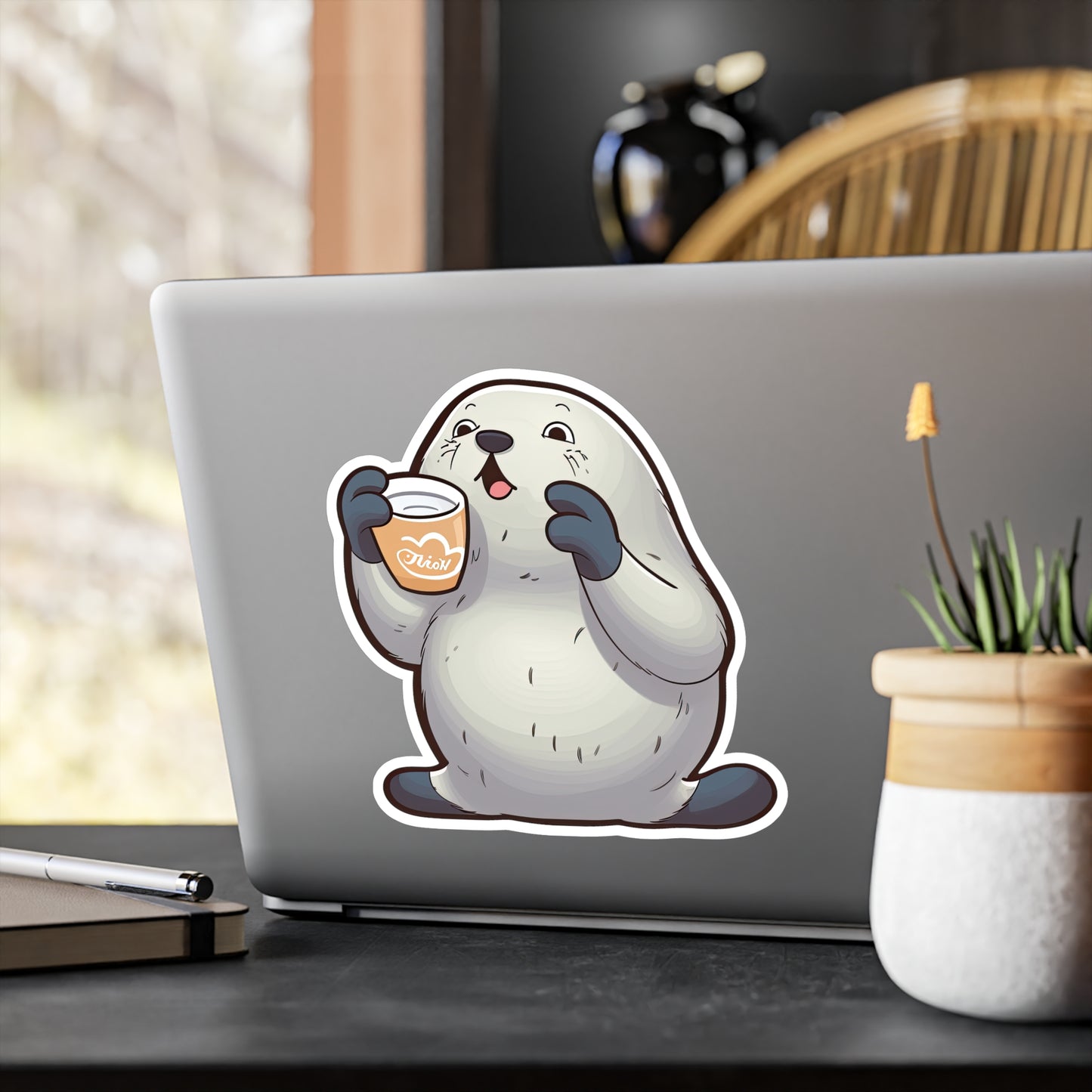 Cute Seal Clapping for Coffee Sticker: Adorable Must-Have for Caffeine Lovers