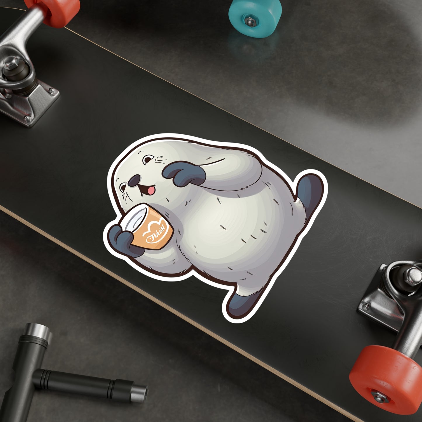 Cute Seal Clapping for Coffee Sticker: Adorable Must-Have for Caffeine Lovers