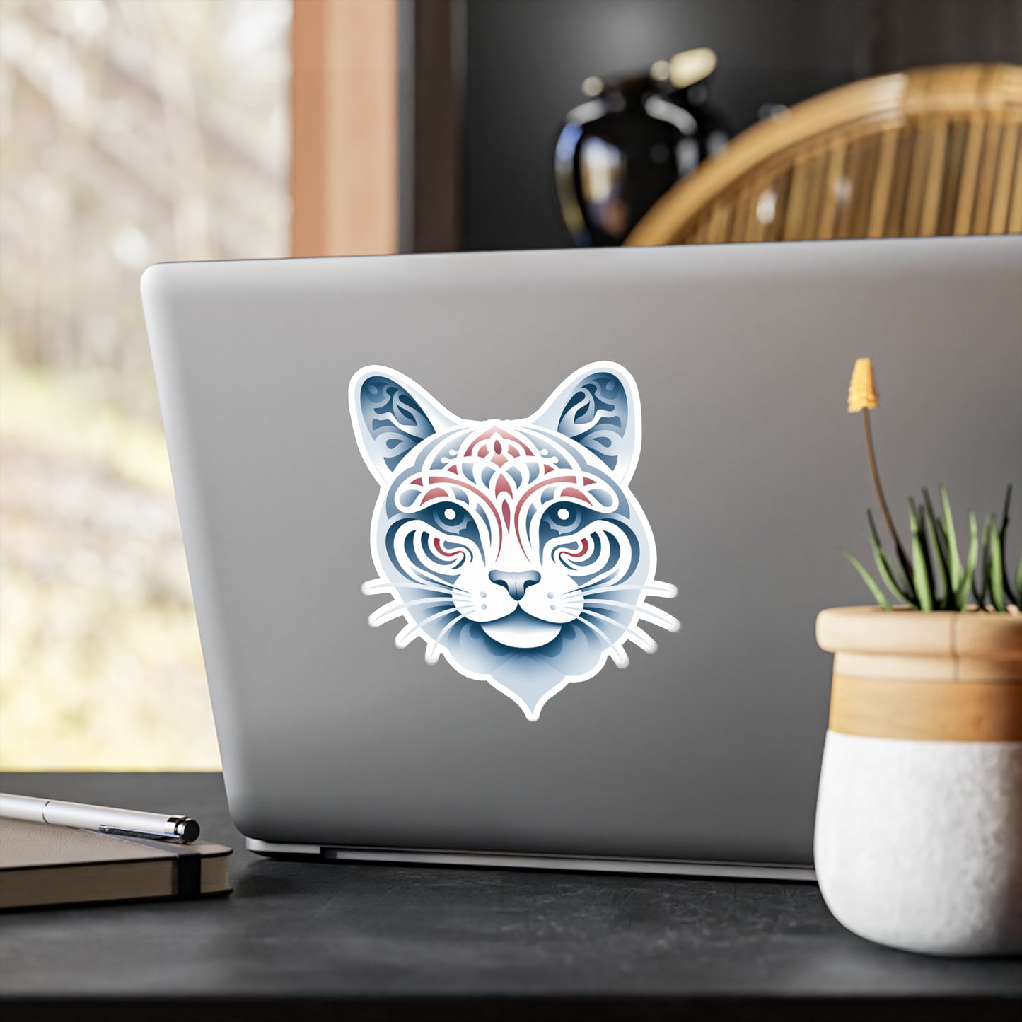 Whiskers of White: Cute Cat Face Sticker