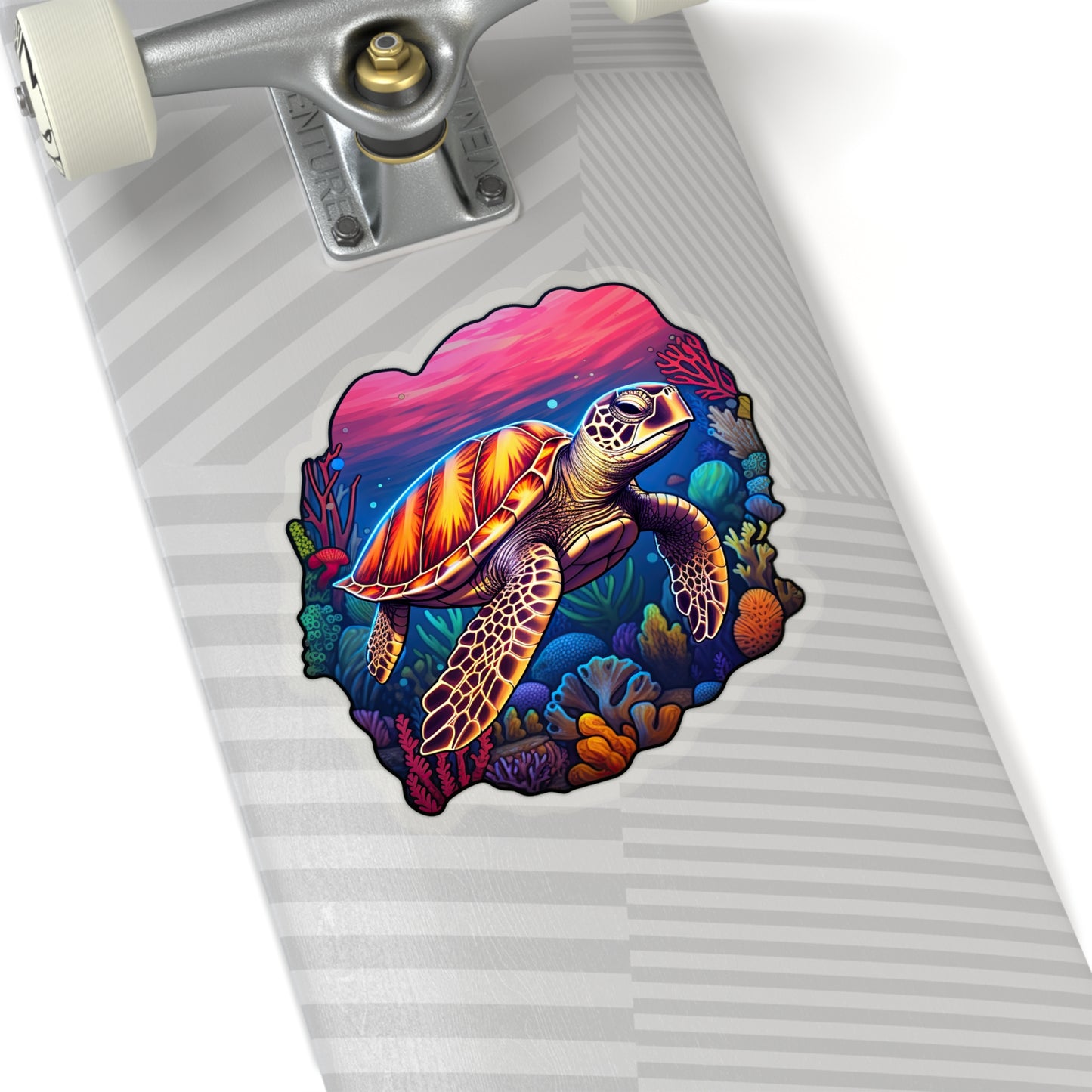 Anime-inspired Hawksbill Turtle in Coral Reef Sticker