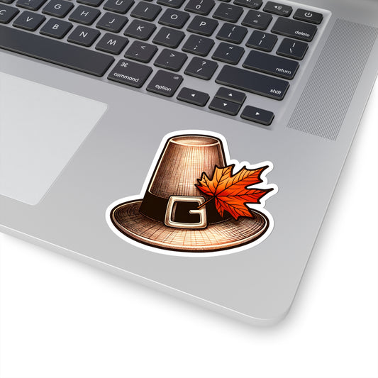 Festive Pilgrim hat + autumn leaf. Thanksgiving vibes! Sticker