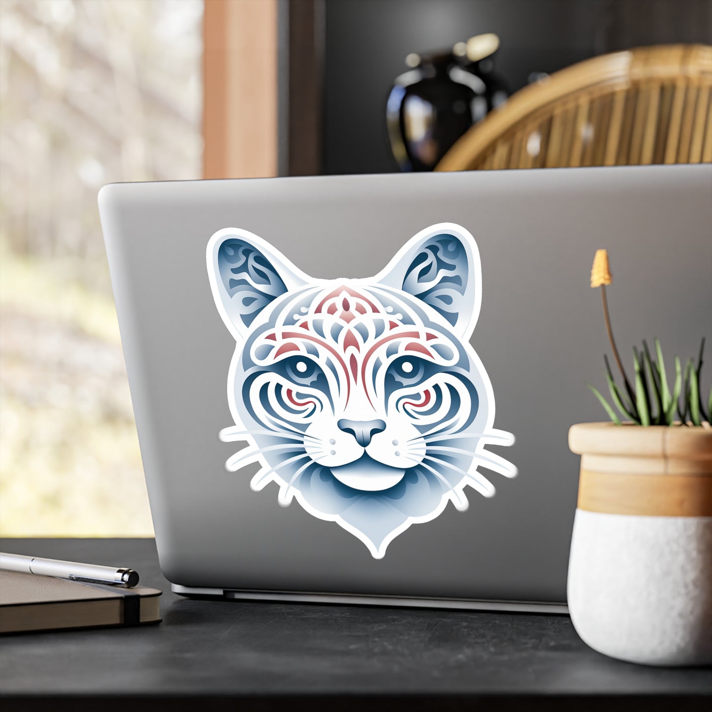 Whiskers of White: Cute Cat Face Sticker