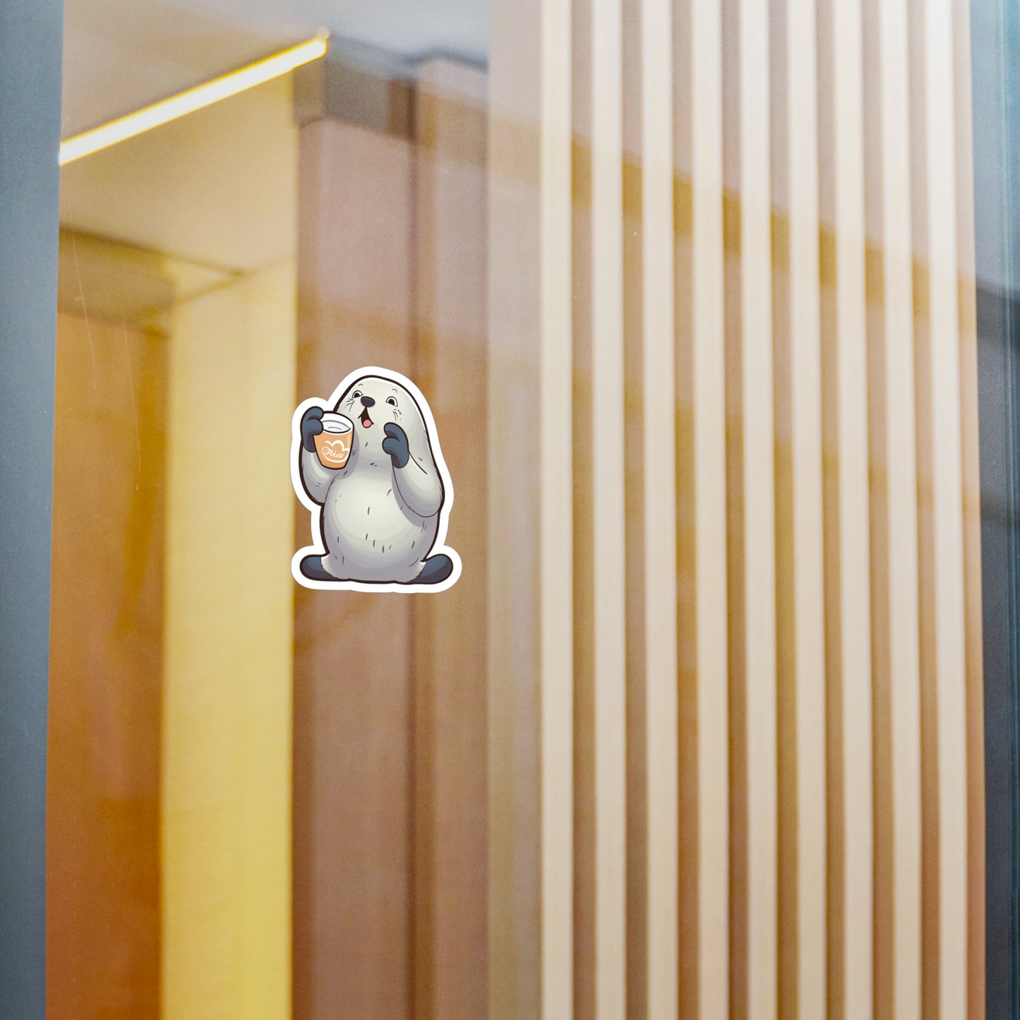 Cute Seal Clapping for Coffee Sticker: Adorable Must-Have for Caffeine Lovers