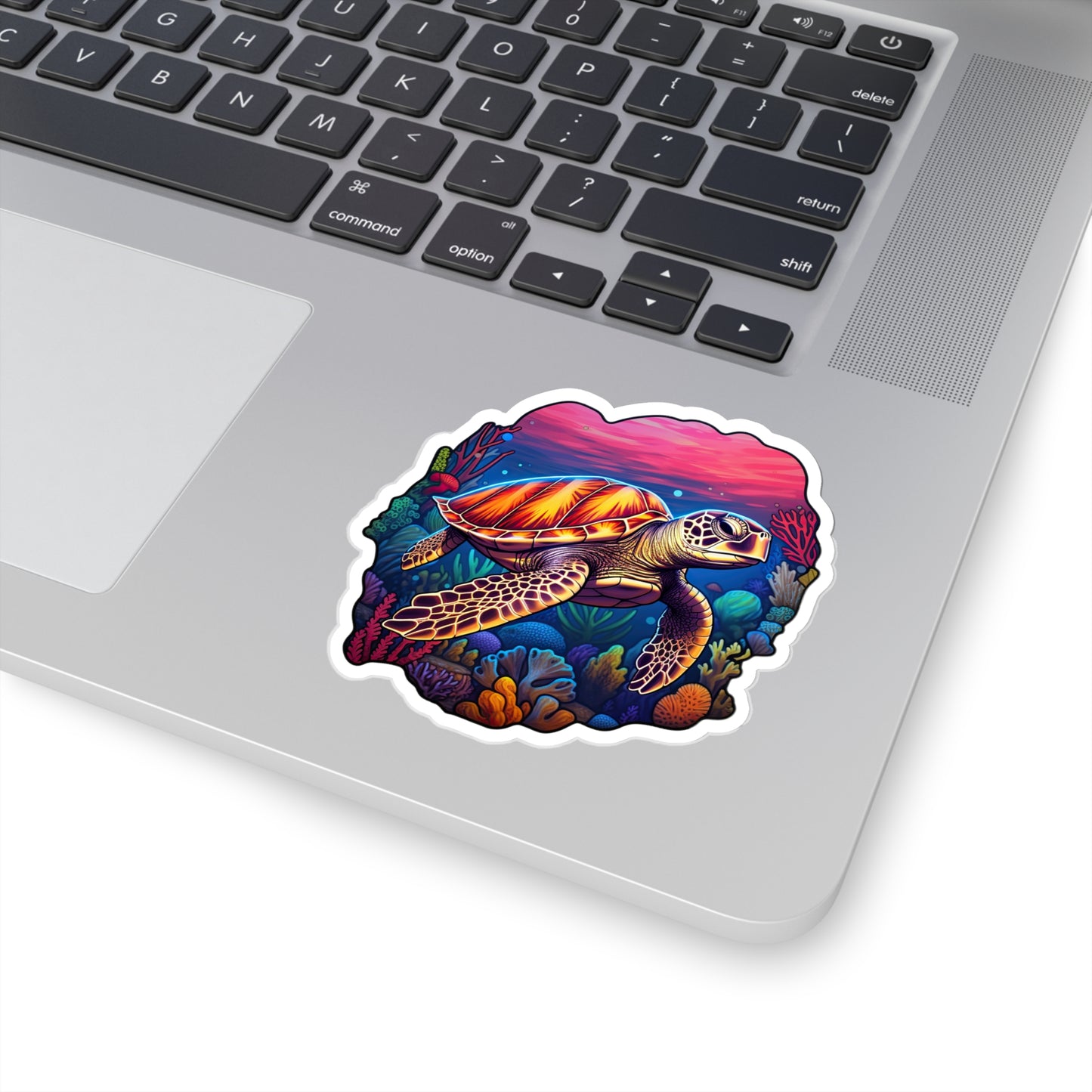 Anime-inspired Hawksbill Turtle in Coral Reef Sticker