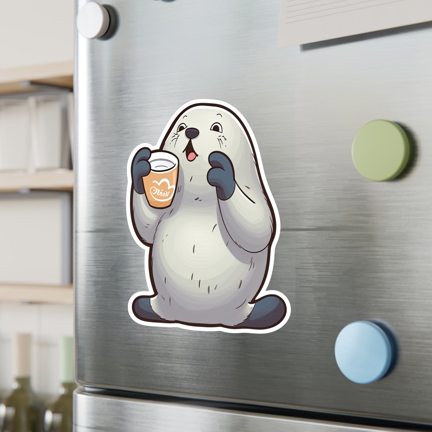 Cute Seal Clapping for Coffee Sticker: Adorable Must-Have for Caffeine Lovers