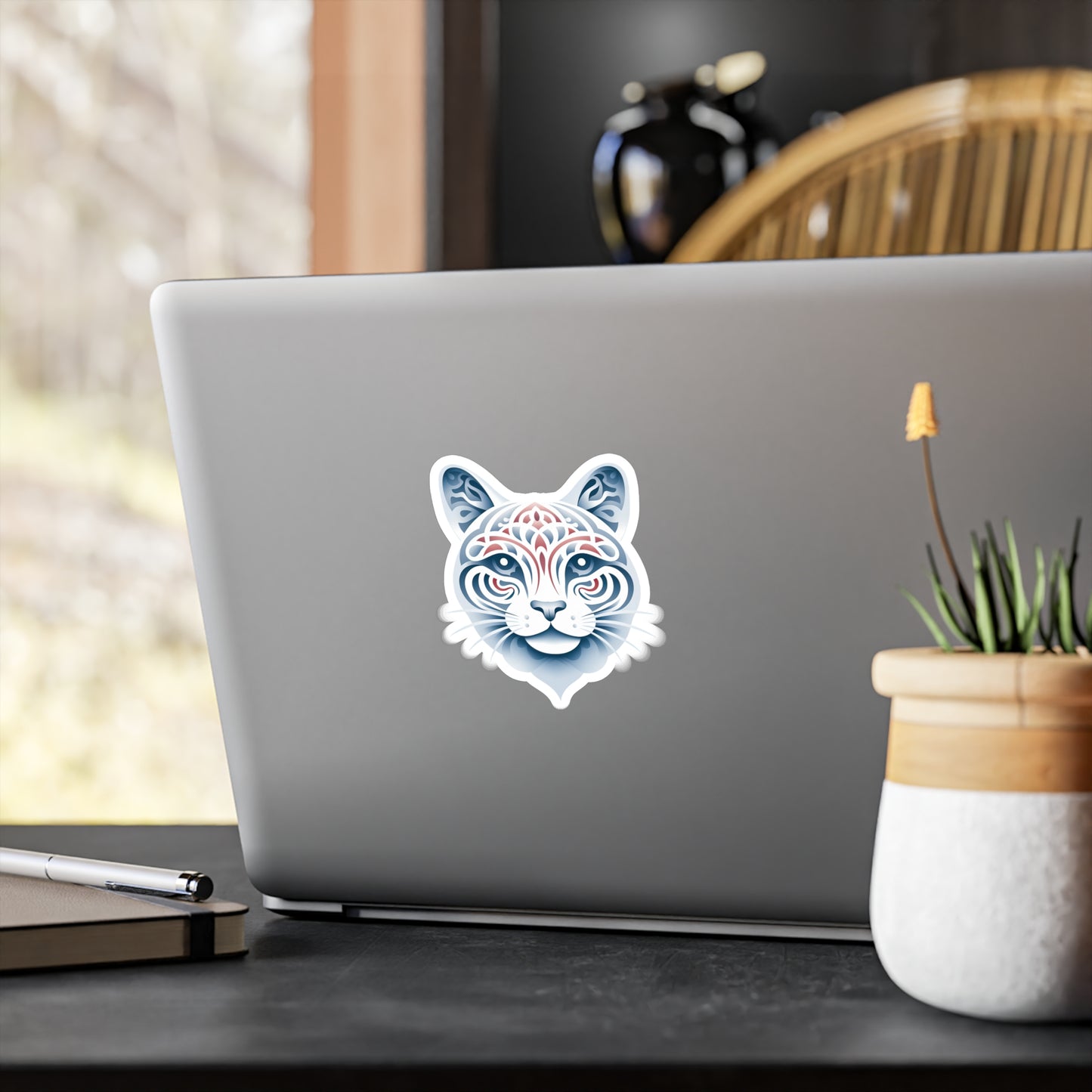 Whiskers of White: Cute Cat Face Sticker