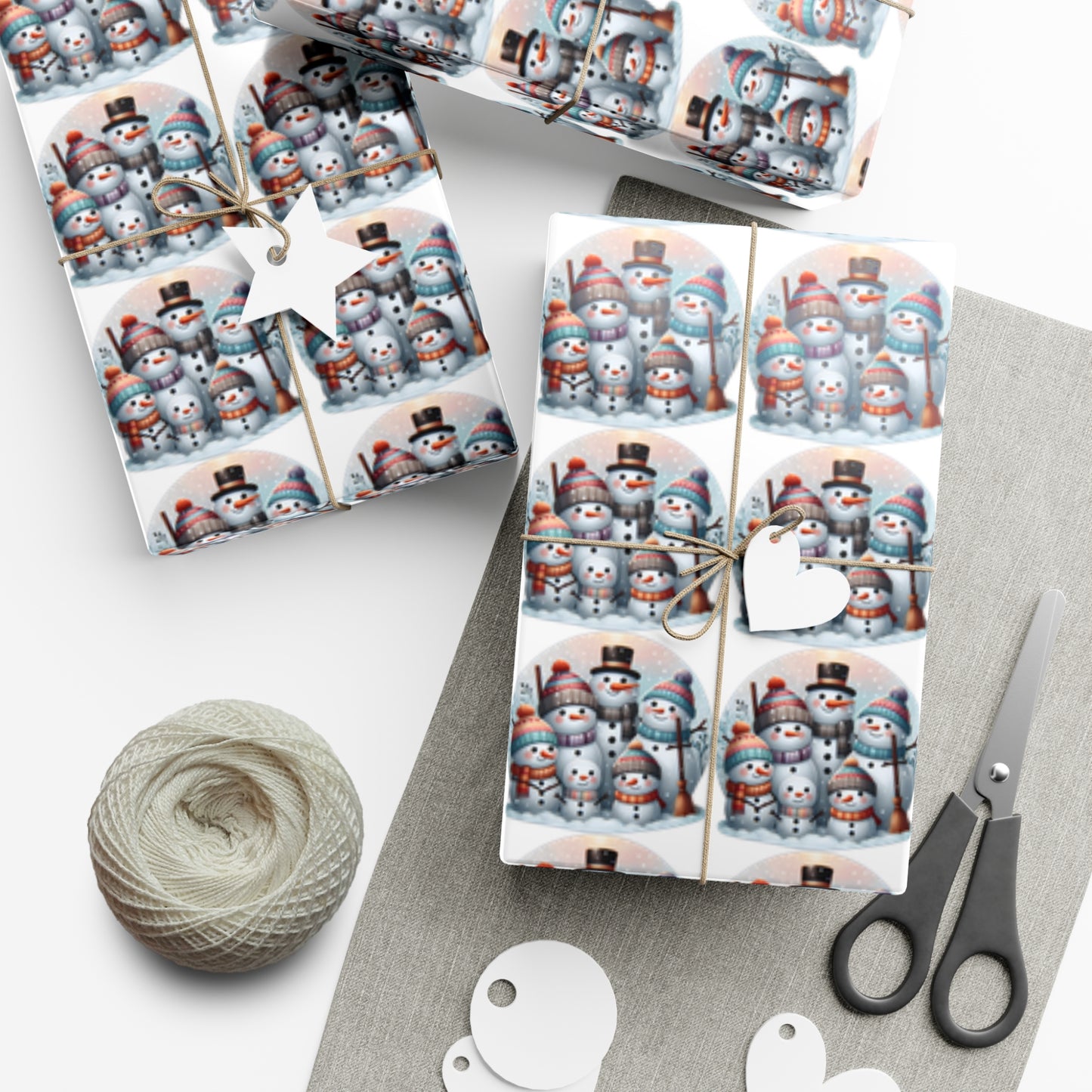 Joyful Snowpeople Gathering - Pastel Winter Landscape Wrapping Paper