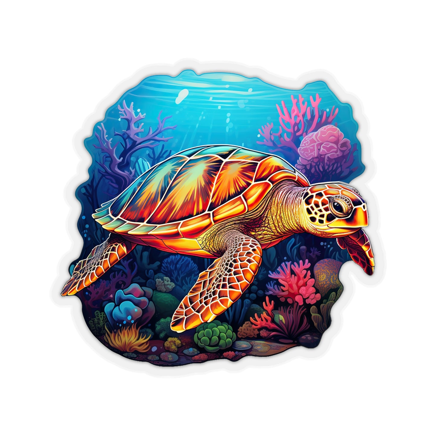 Hawksbill Harmony at Coral Reef Sticker.