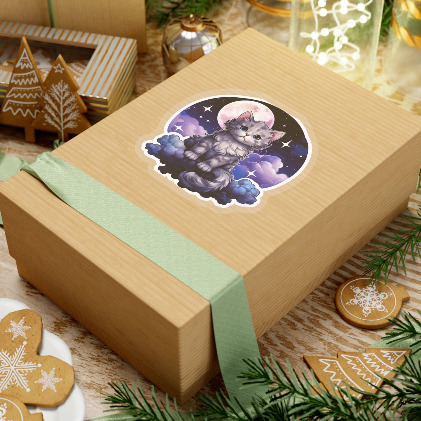 Whimsical Lunar Kitty Sticker