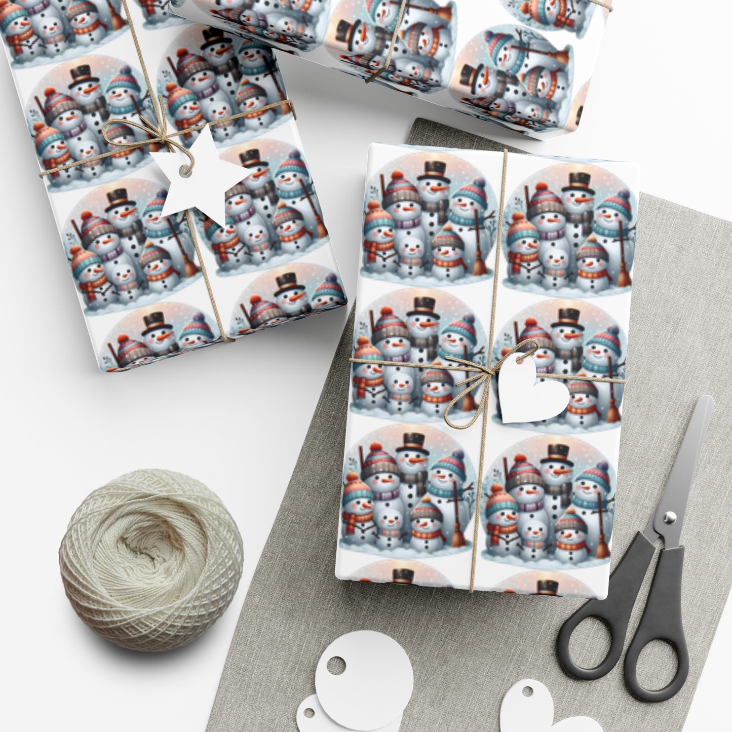 Joyful Snowpeople Gathering - Pastel Winter Landscape Wrapping Paper