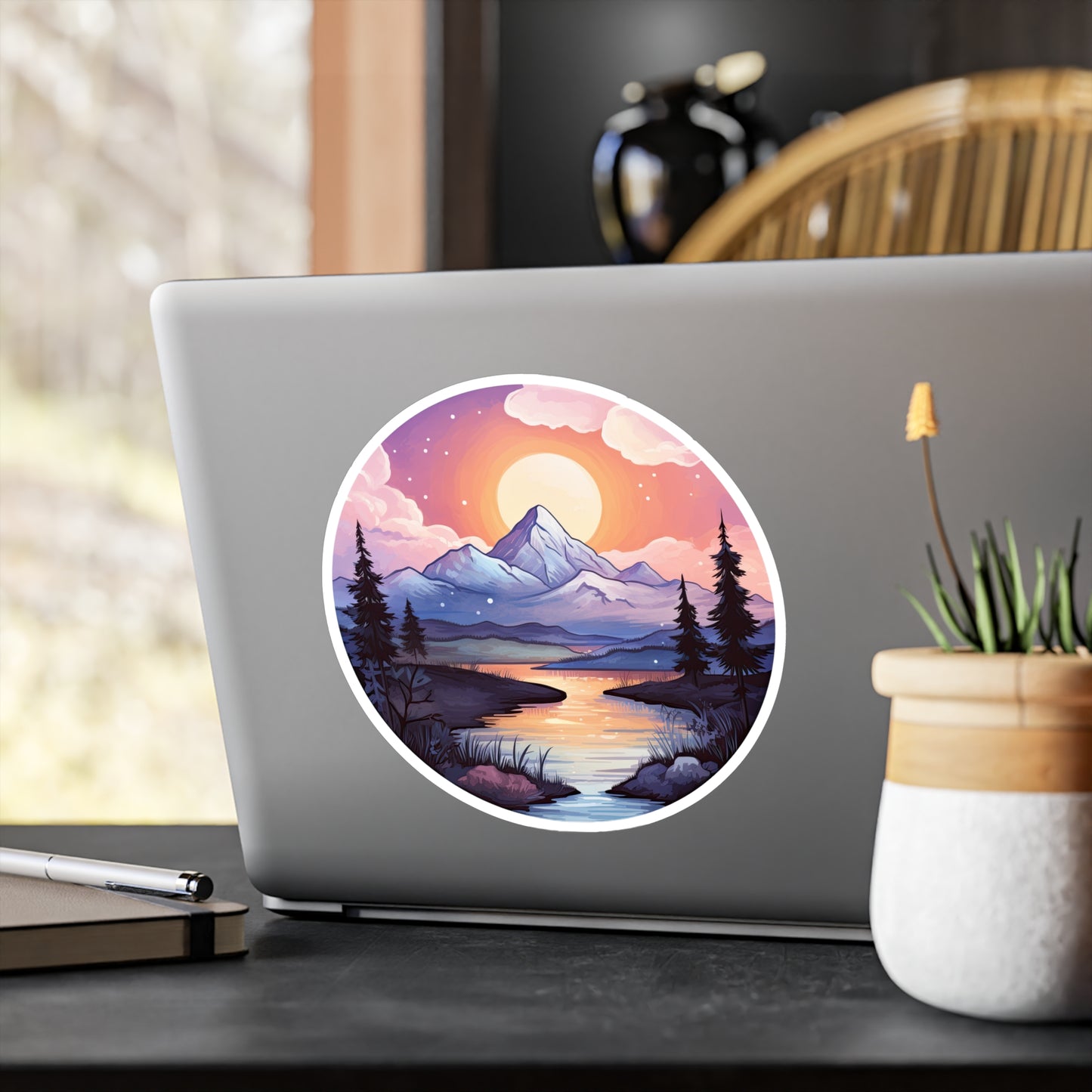 Serene Sunrise Mountain Sticker