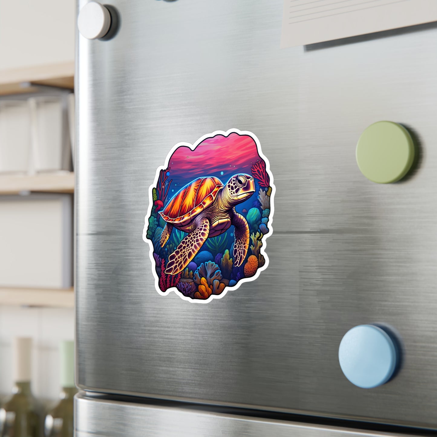 Anime-inspired Hawksbill Turtle in Coral Reef Sticker