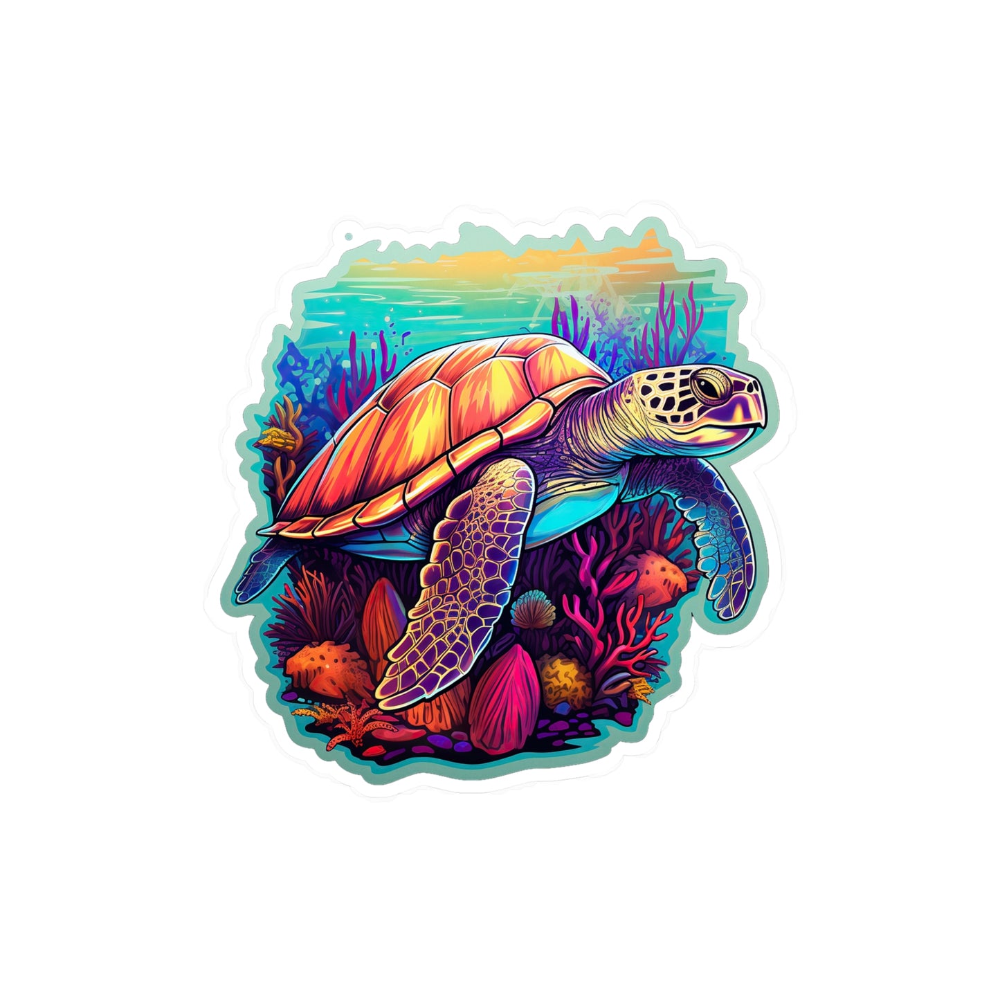 Hawksbill Haven: Coral Reef Anime Sticker