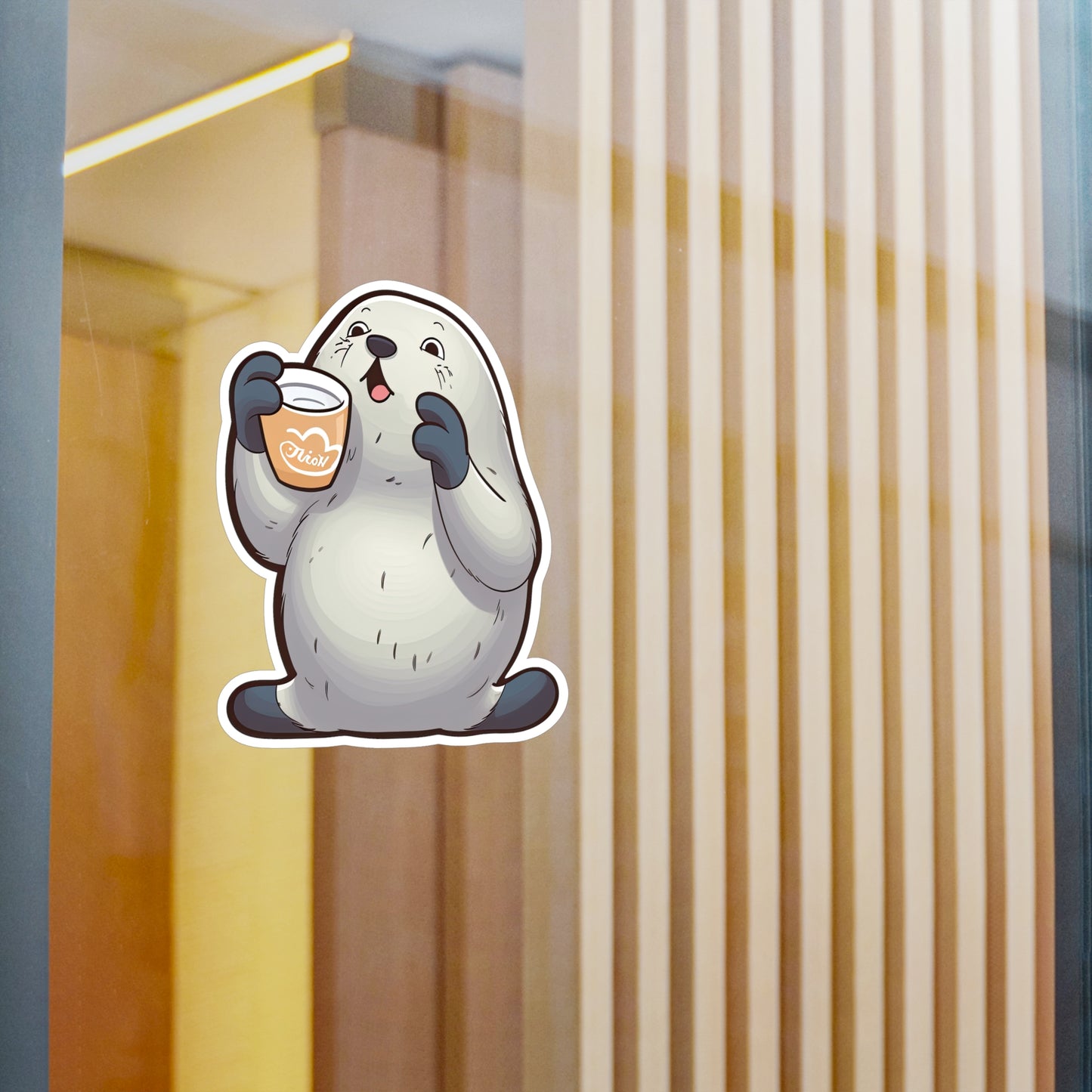 Cute Seal Clapping for Coffee Sticker: Adorable Must-Have for Caffeine Lovers