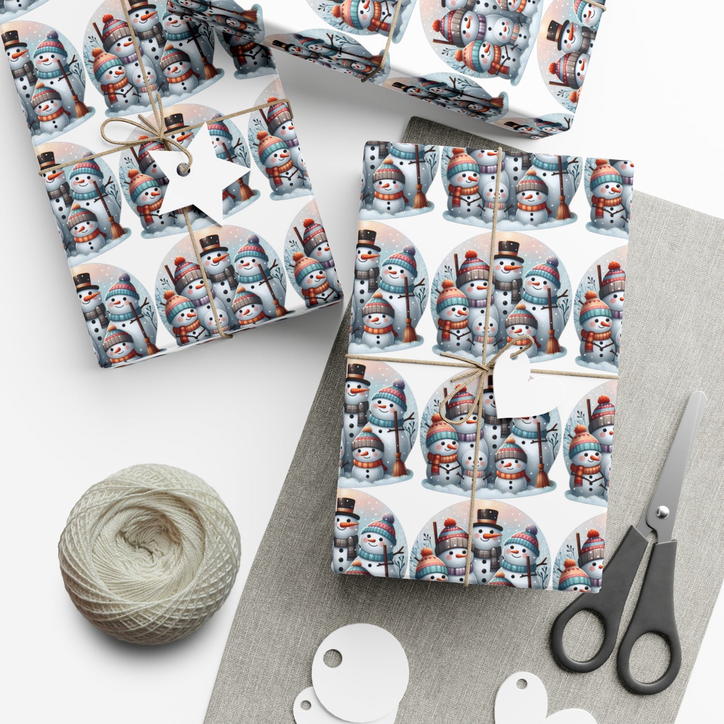 Joyful Snowpeople Gathering - Pastel Winter Landscape Wrapping Paper