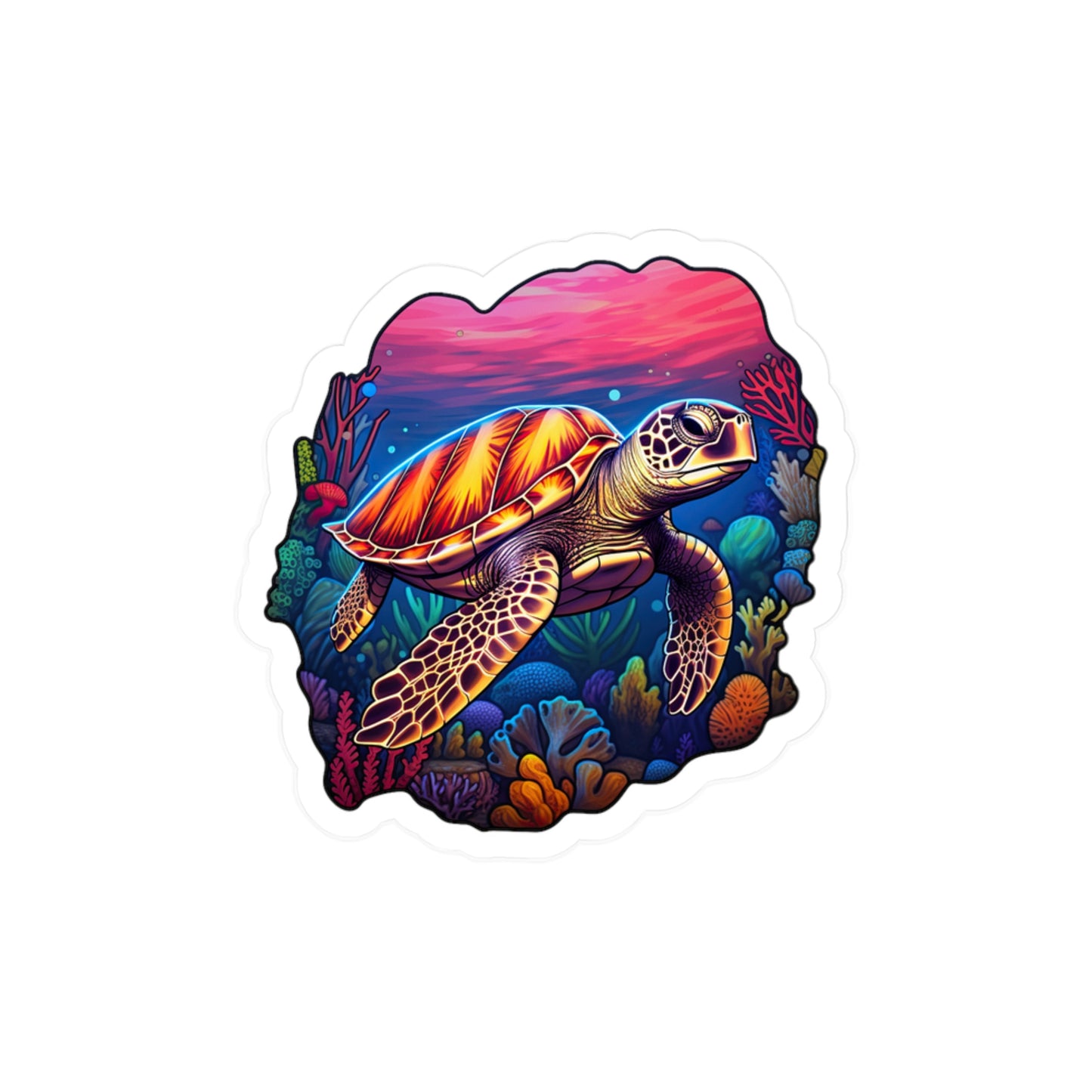 Anime-inspired Hawksbill Turtle in Coral Reef Sticker