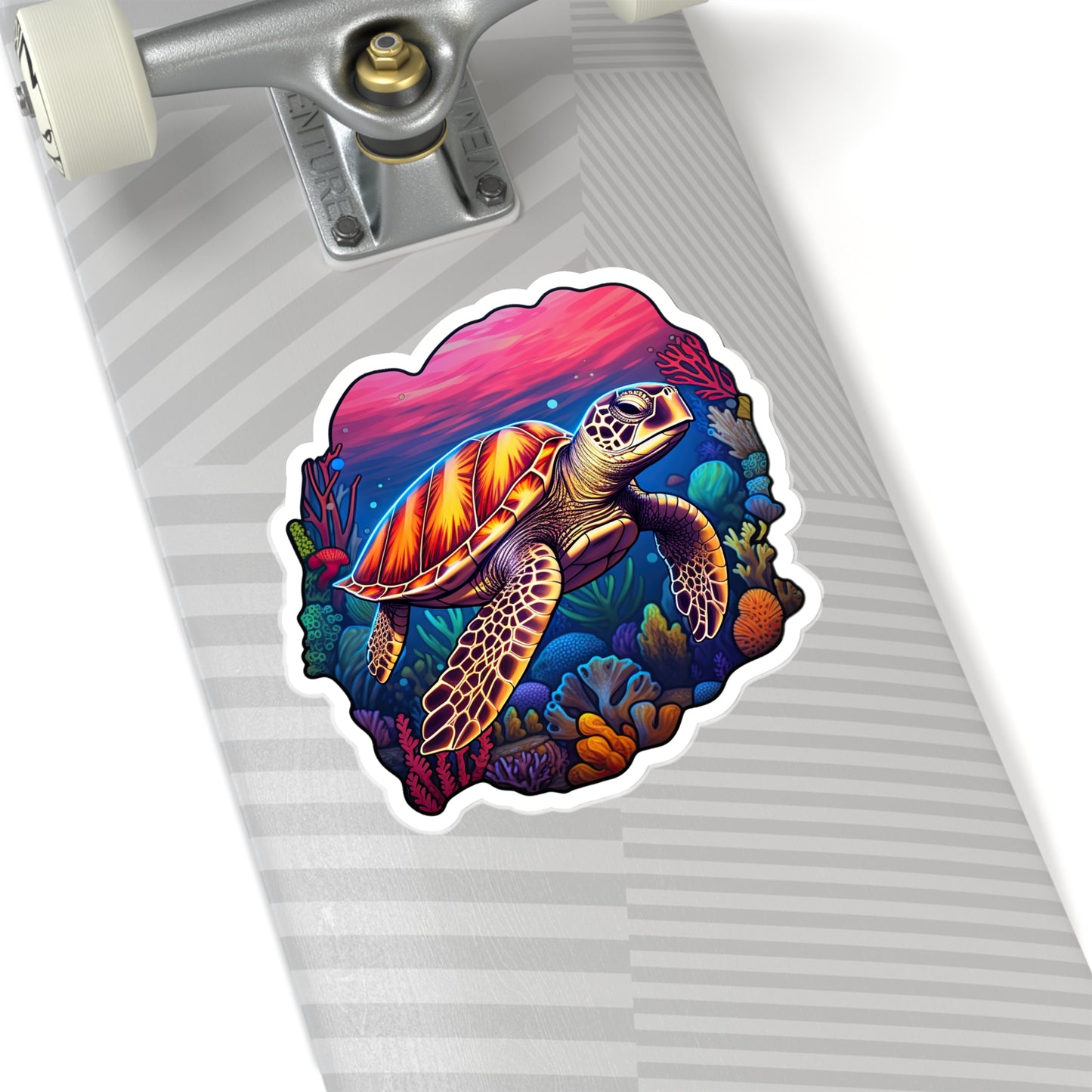 Anime-inspired Hawksbill Turtle in Coral Reef Sticker