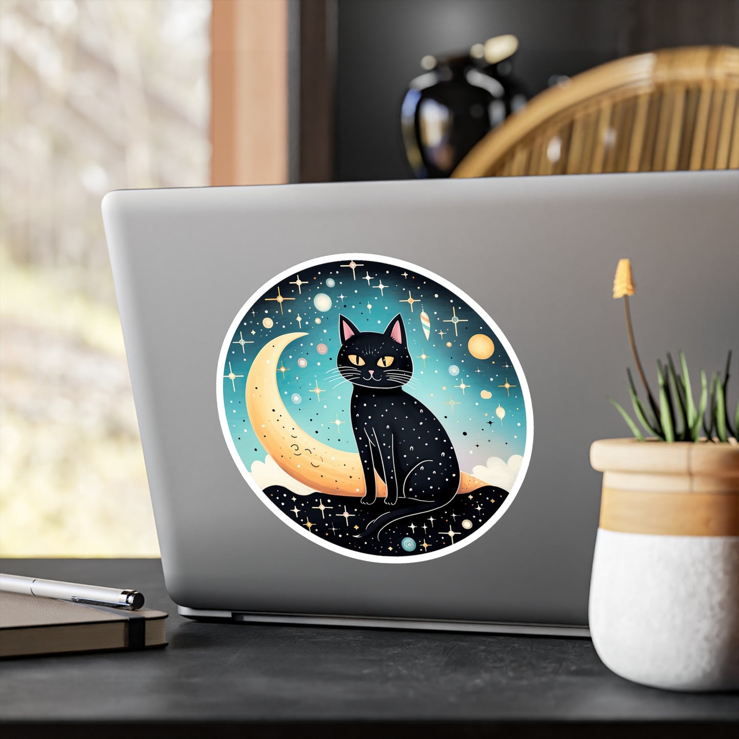 Majestic Luna Kitty on Crescent Sticker