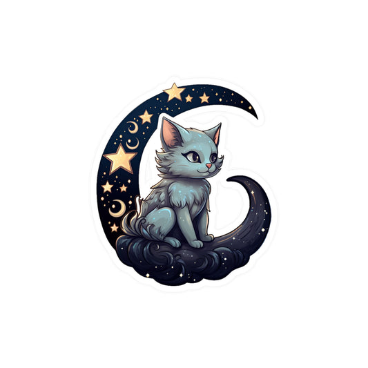 Moonlit Meow: Crescent Kitty Sticker