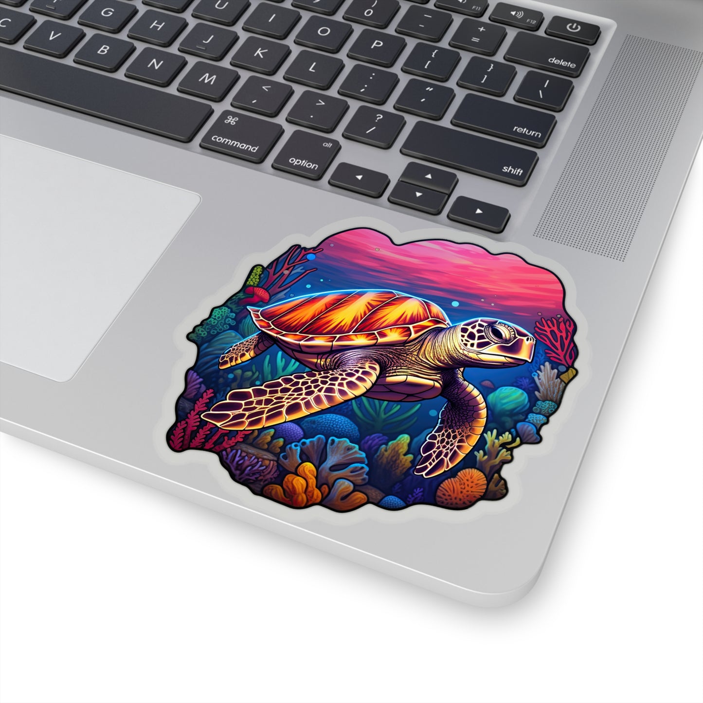 Anime-inspired Hawksbill Turtle in Coral Reef Sticker