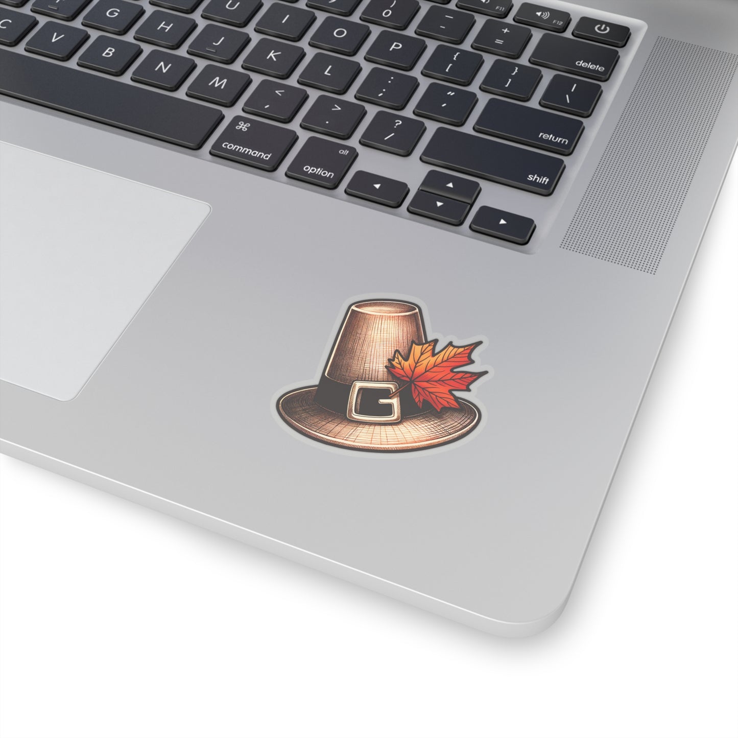 Festive Pilgrim hat + autumn leaf. Thanksgiving vibes! Sticker