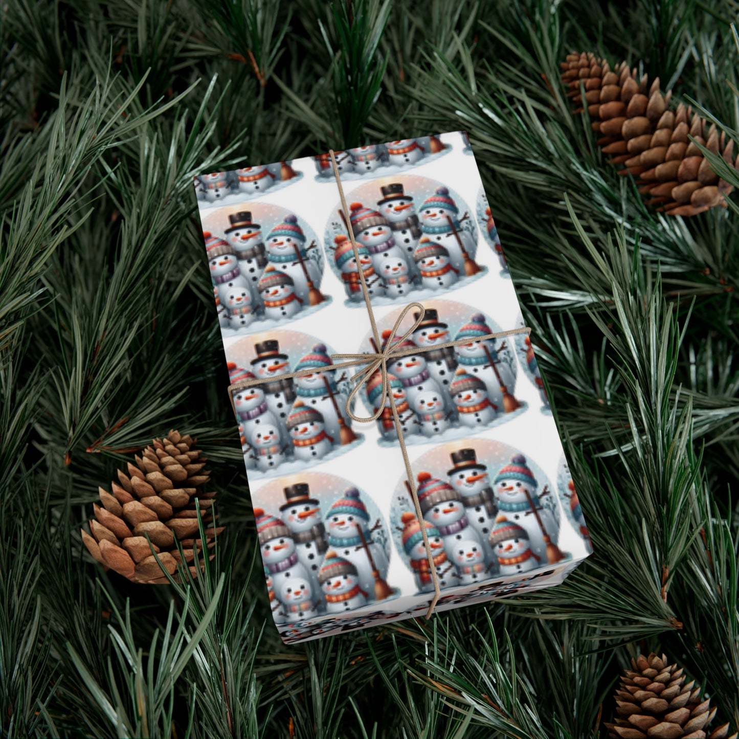 Joyful Snowpeople Gathering - Pastel Winter Landscape Wrapping Paper