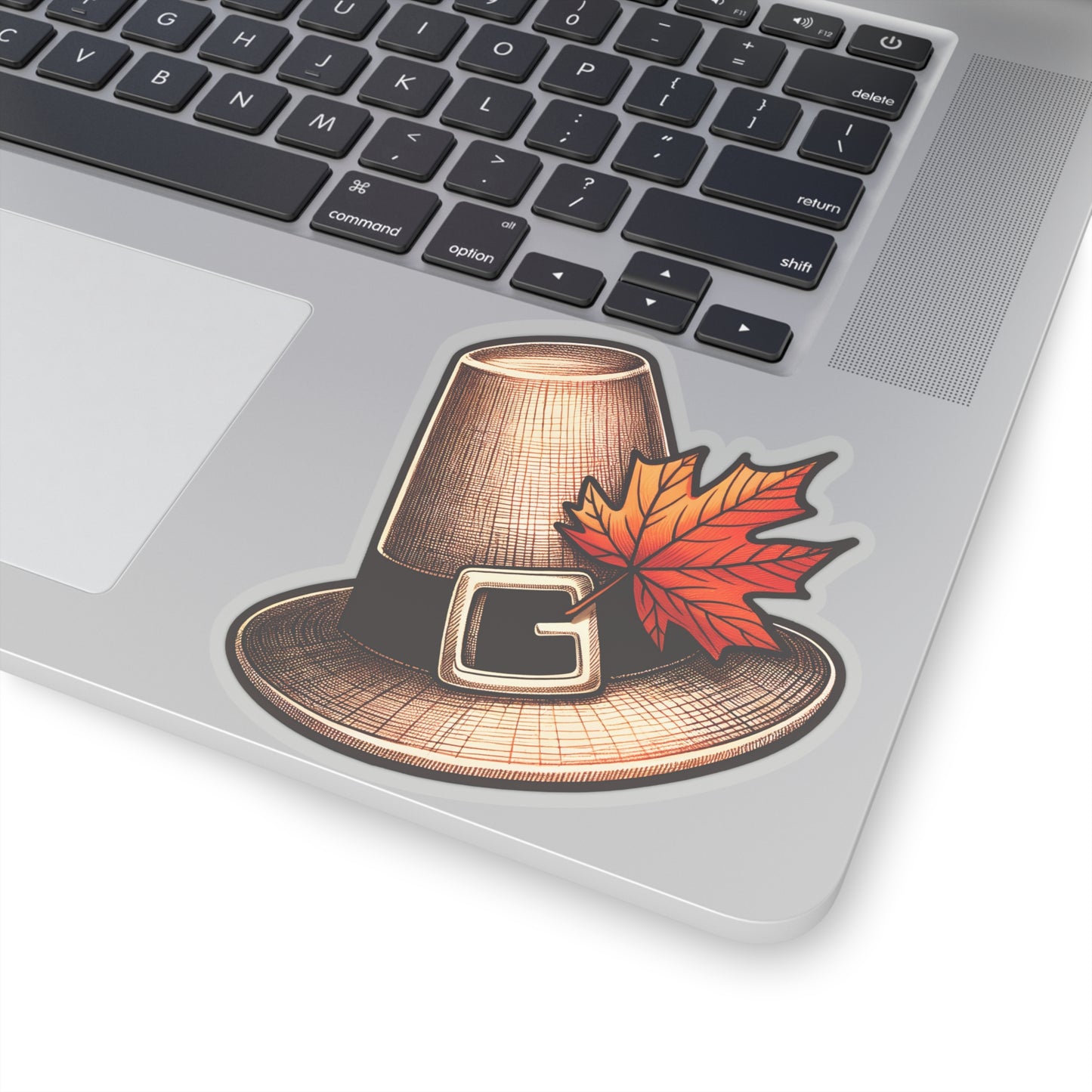 Festive Pilgrim hat + autumn leaf. Thanksgiving vibes! Sticker