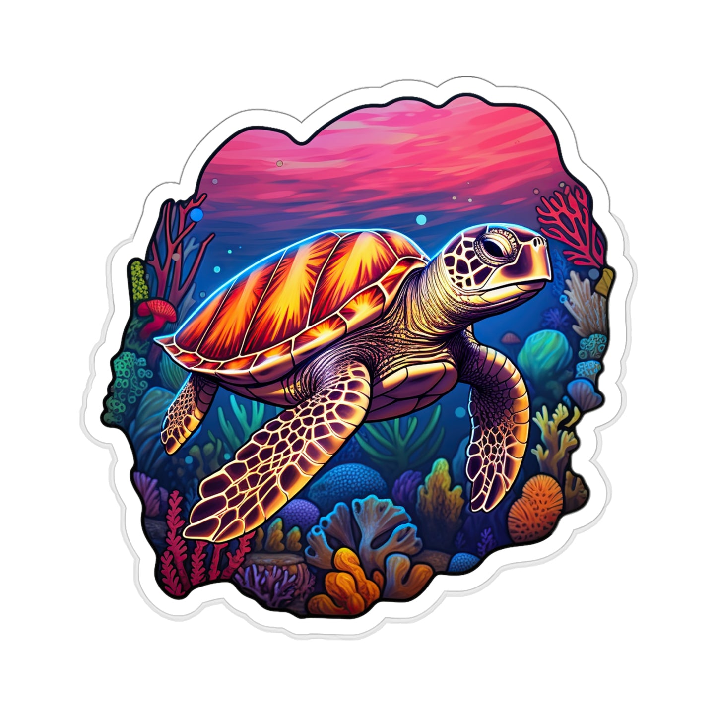 Anime-inspired Hawksbill Turtle in Coral Reef Sticker